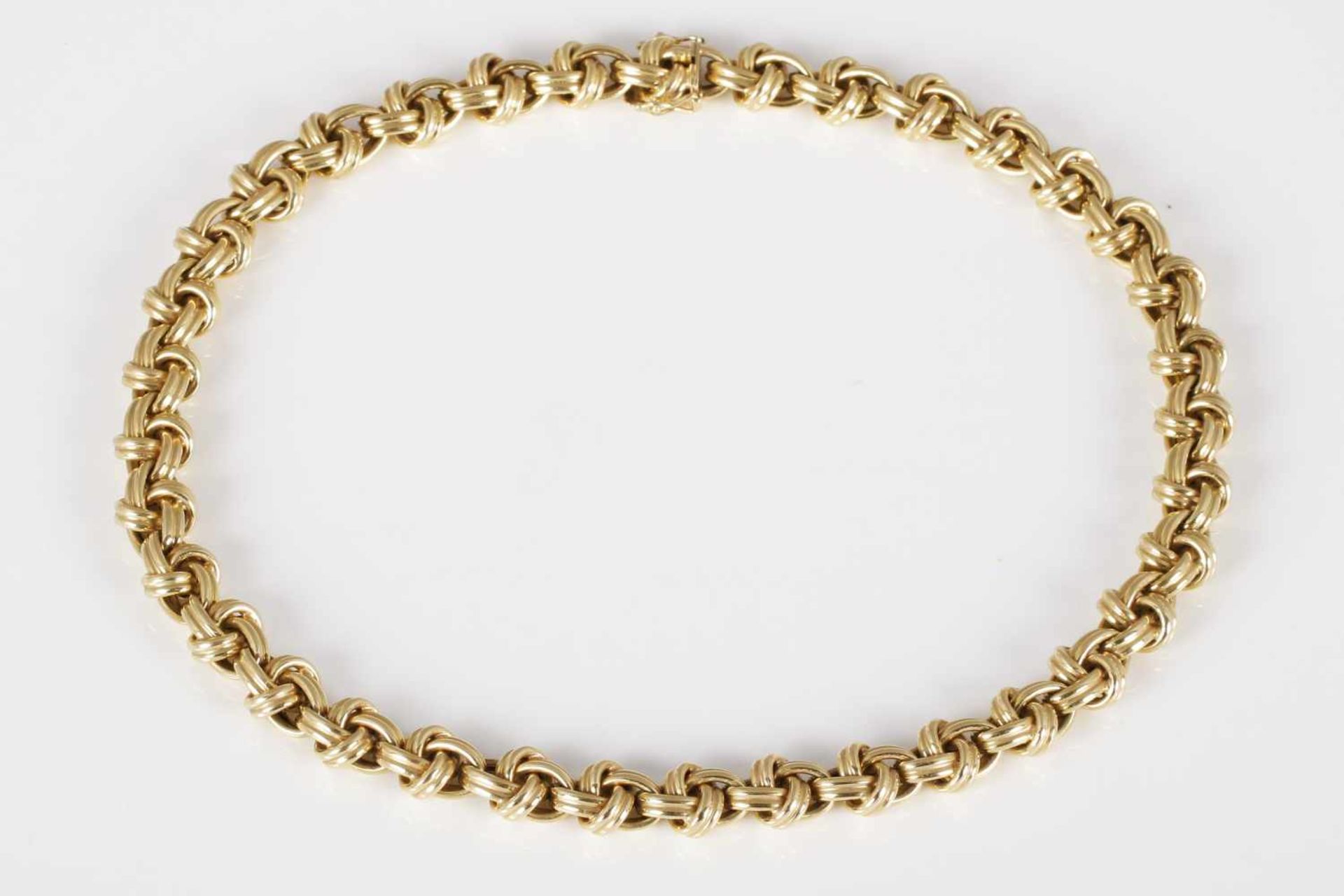 Goldcollier585er Gelbgold, Halskette mit ¨Doppelknoten¨-Dekor, versteckte Schließe mit 2