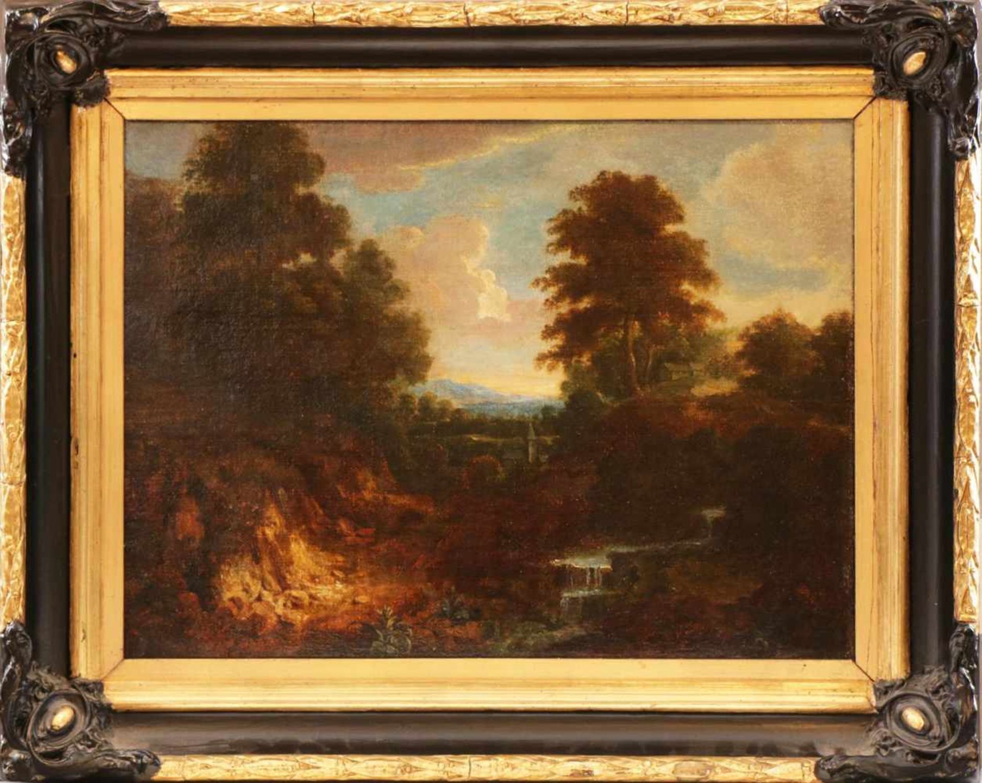 ANONYMER KÜNSTLER des 19. JahrhundertsÖl auf Leinwand (doubliert), ¨Arkadische Landschaft mit