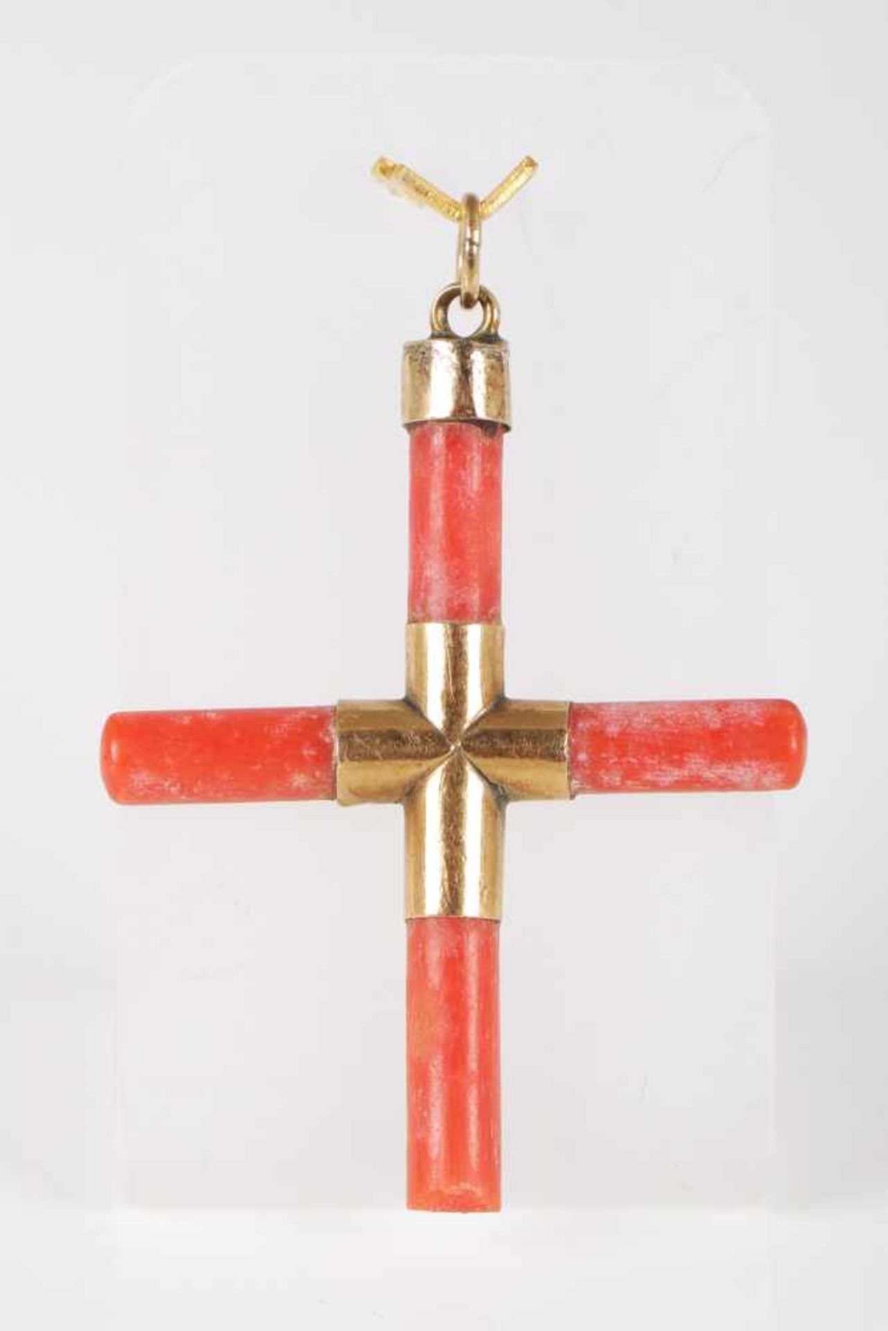 KreuzanhängerKoralle und Rotgold, antik, L 4,5cm - Bild 2 aus 2