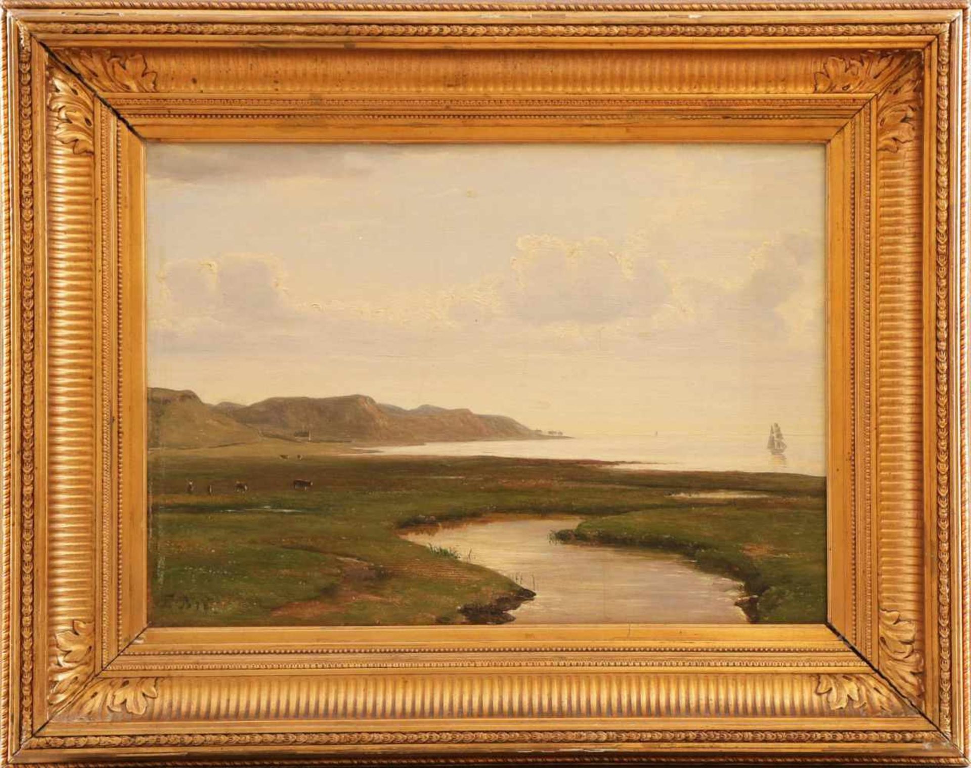 Wohl THORALD BRENDSTRUP (1812-1883)Öl auf Leindwand, ¨Nordische Küstenlandschaft mit Viehhirten,
