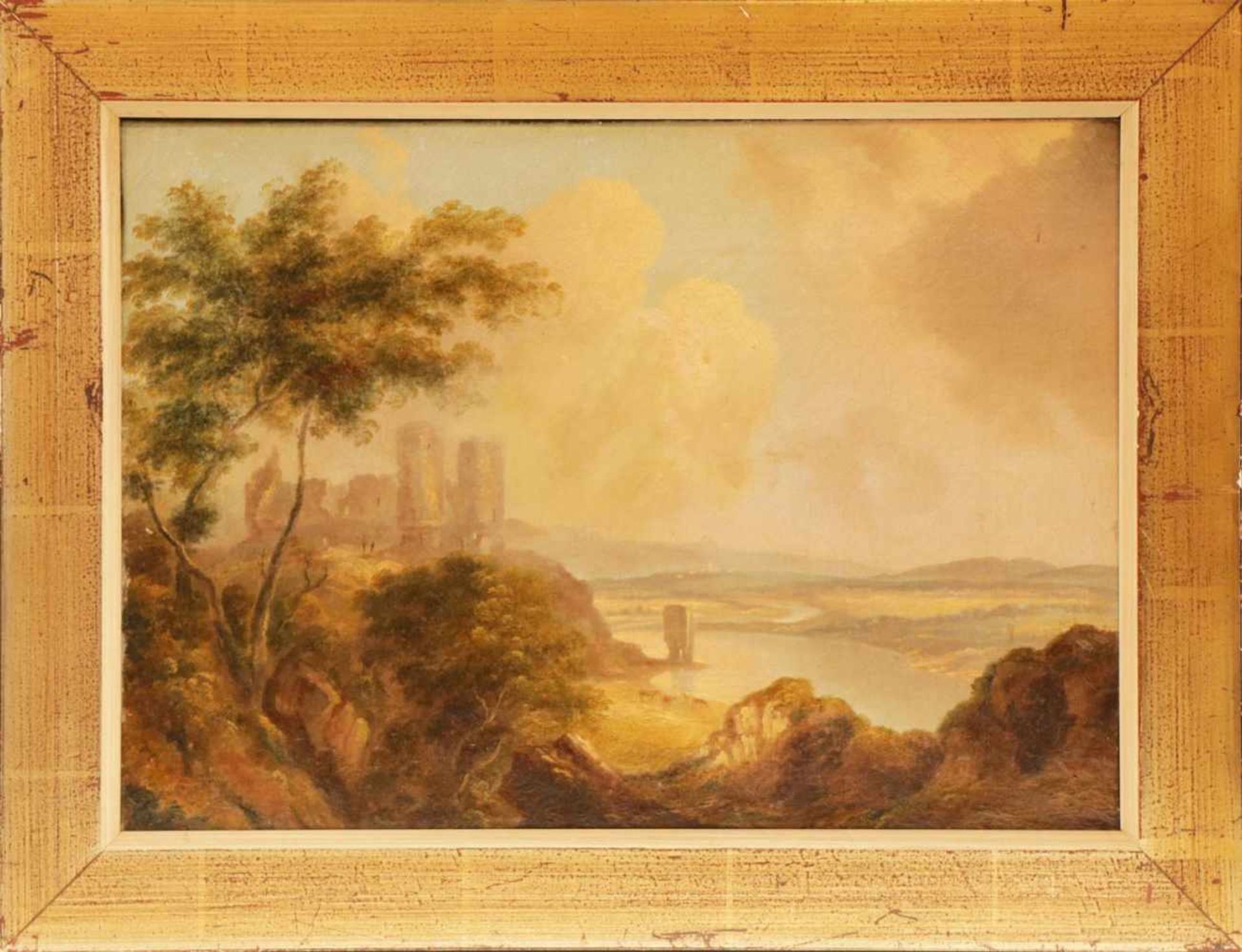 UNBEKANNTER englischer KÜNSTLER des 19. JahrhundertsÖl auf Leinwand, ¨Blick auf Rhuddlan Castle in