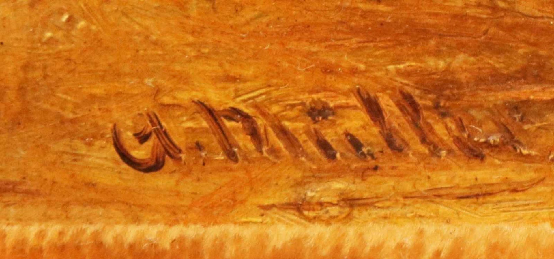 UNBEKANNTER KÜNSTLER Öl auf Holz, ¨Pferdeporträt ¨ (brauner Hengst), unten rechts signiert ¨G. - Bild 2 aus 2