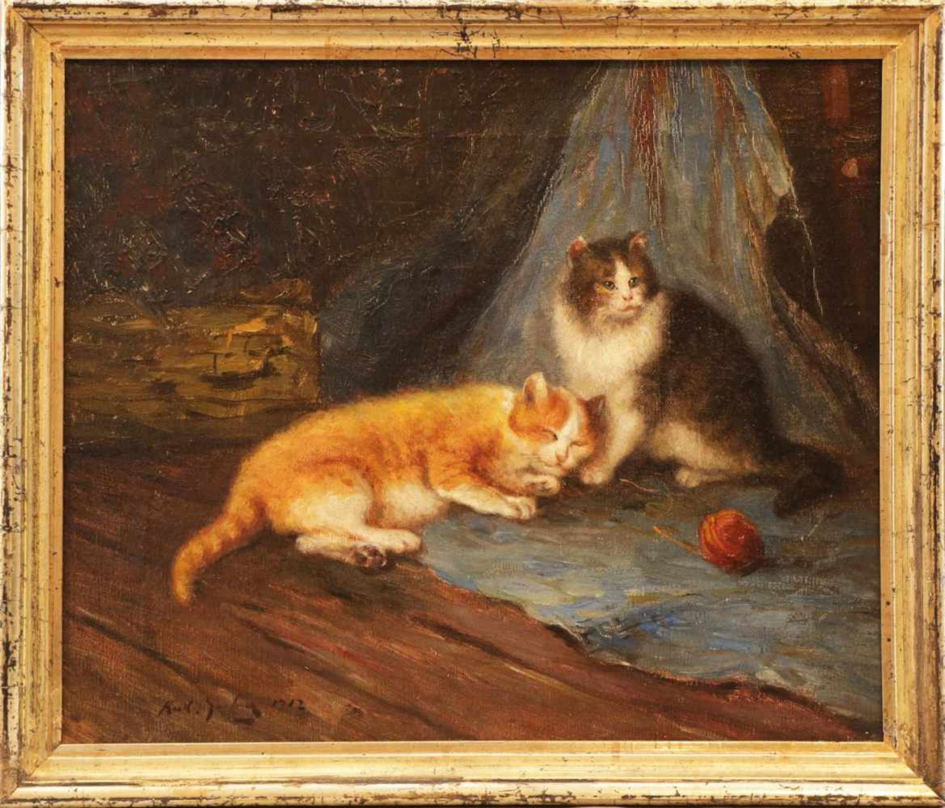 RUDOLF GUBA (1884 Hamburg-1950 München)Öl auf Leinwand, ¨Porträt zweier Katzen mit Wollknäuel¨,