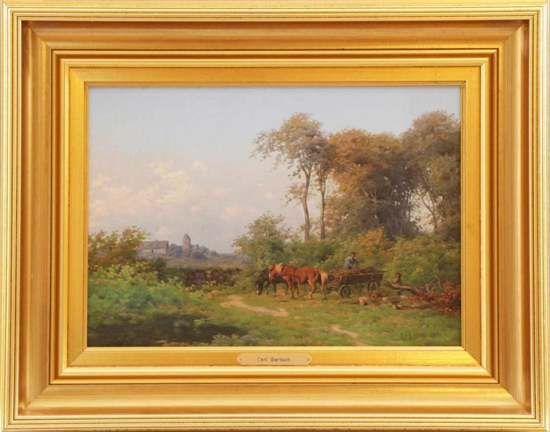CARL FREDERIK BARTSCH (1829 Kopenhagen-1908 ebenda)Öl auf Holzplatte, ¨Bauer mit Pferdekarren lädt