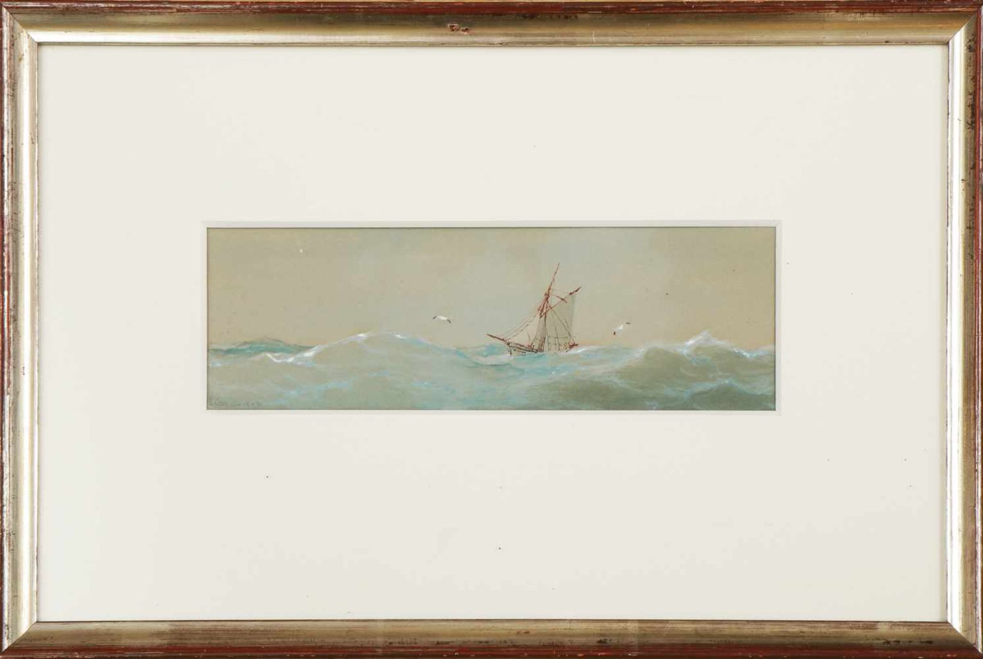 HEINRICH LEITNER (1842 Wien-1913 Hamburg)Pastell/Gouache auf Papier, ¨Segler auf bewegter See¨,