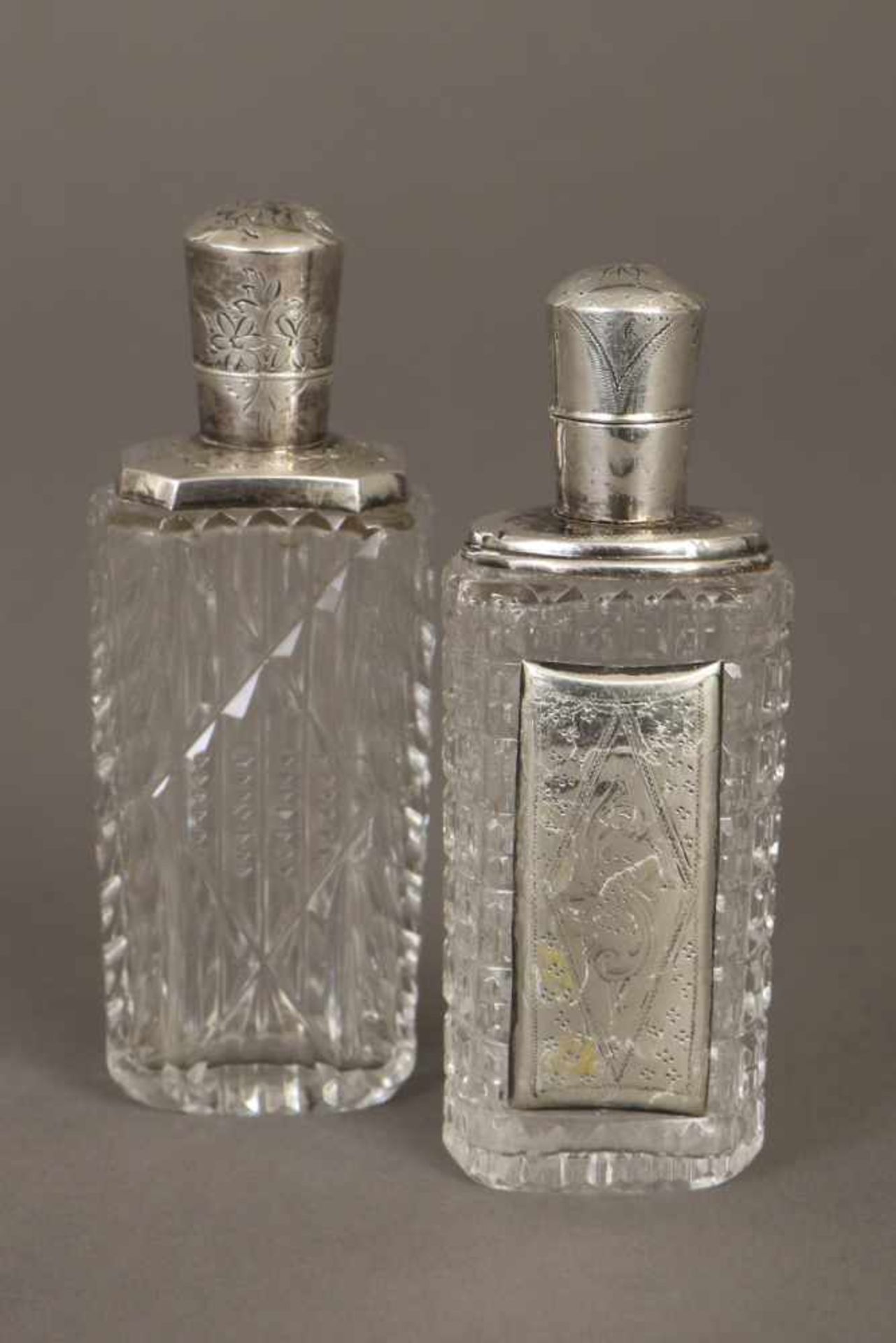 Konvolut Flakons (dazu 1 ¨pocket-flask¨)Kristall und Sterling Silber, England, um 1900-30, - Bild 2 aus 2