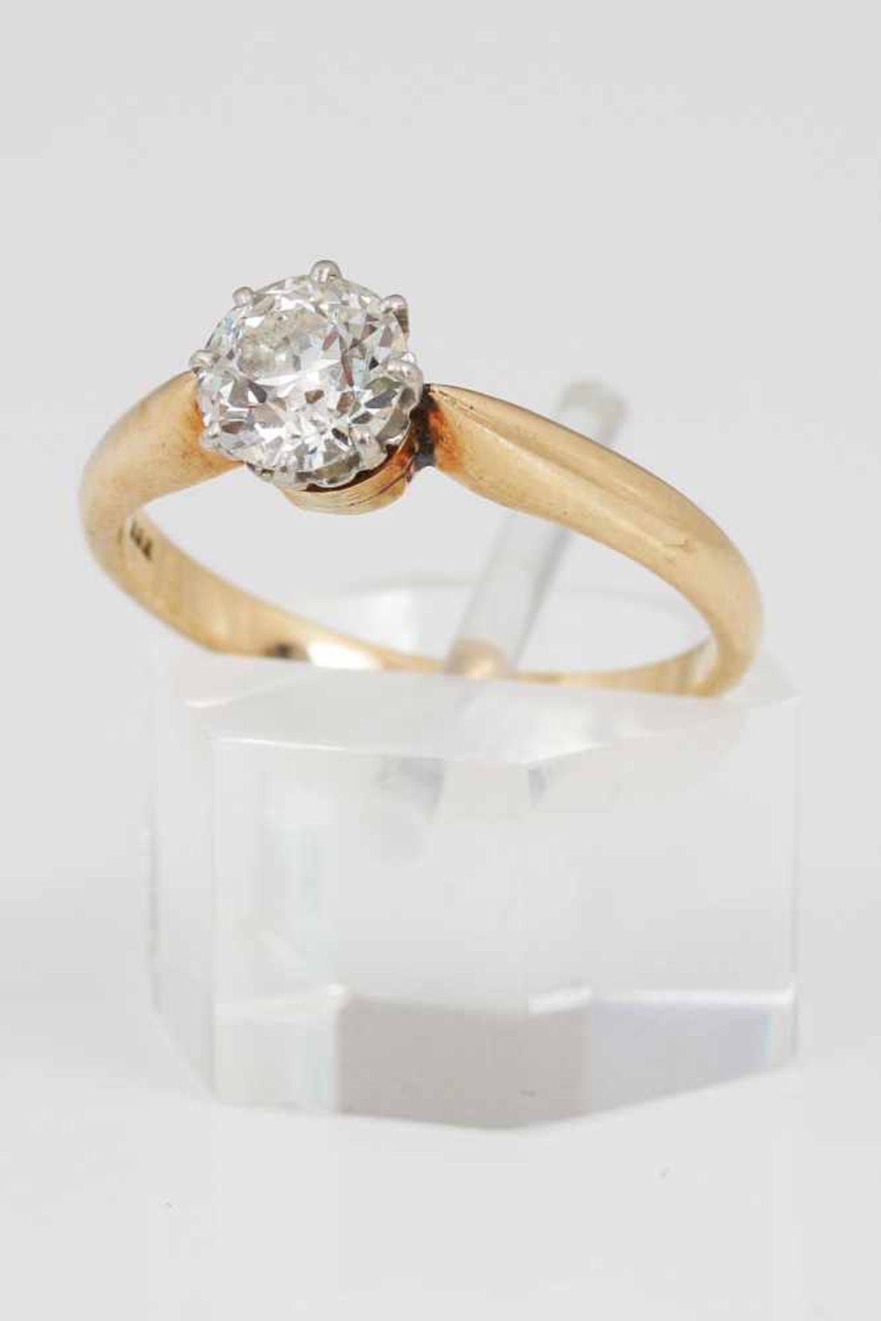 Solitärring585er Rotgold, 1 Altschliff-Diamant, ca. 1,00ct., Krappenfassung, si2, H-I, um 1920, - Bild 3 aus 3