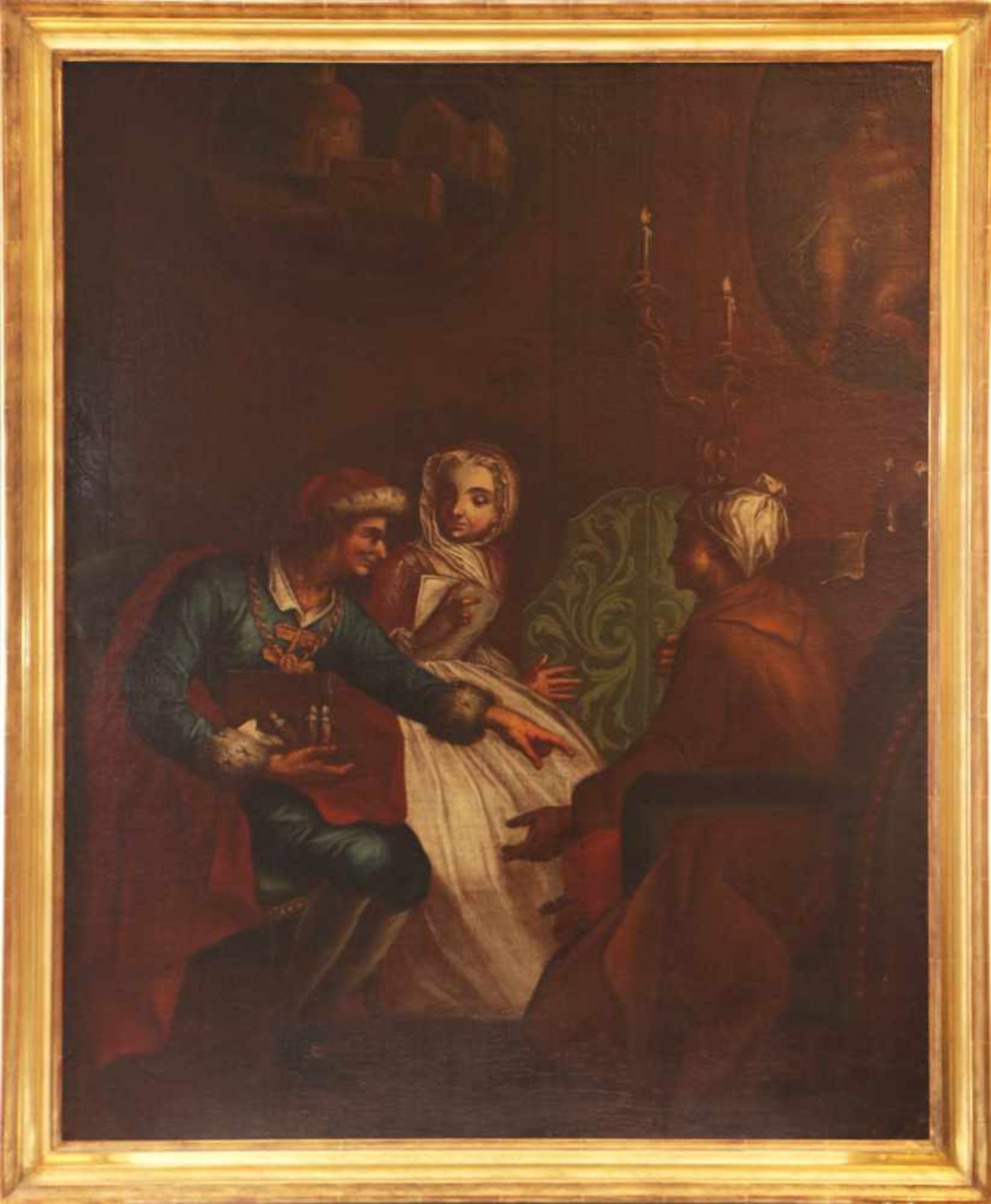 ANONYMER KÜNSTLER des 18. JahrhundertsÖl auf Leinwand, ¨Handelszene¨, 18. Jahrhundert, 103x83 cm,