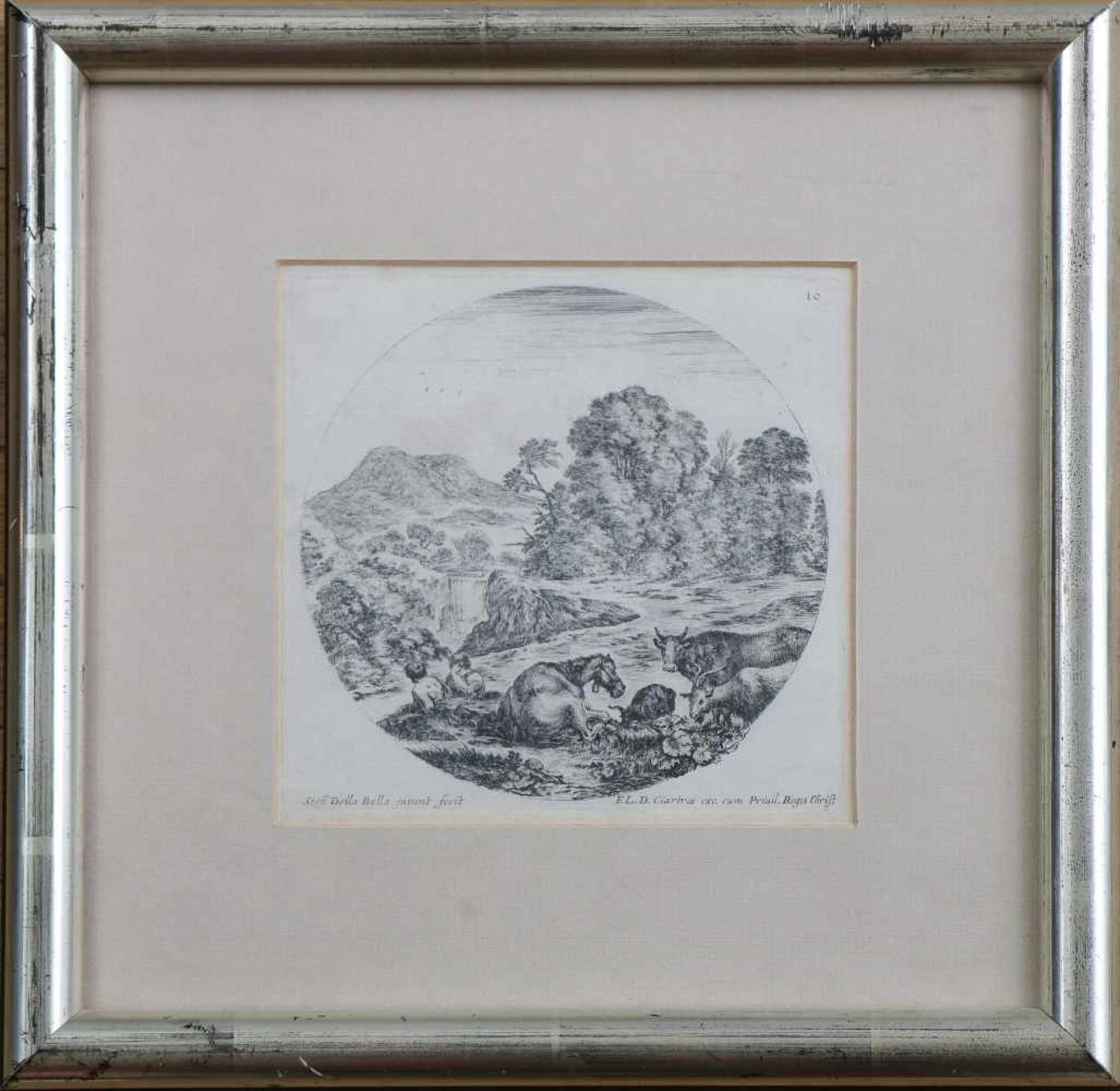 STEFANO DELLA BELLA (1610 Florenz/Italien - 1664 ebenda)Radierung, ¨Hirten und Vieh in südlicher
