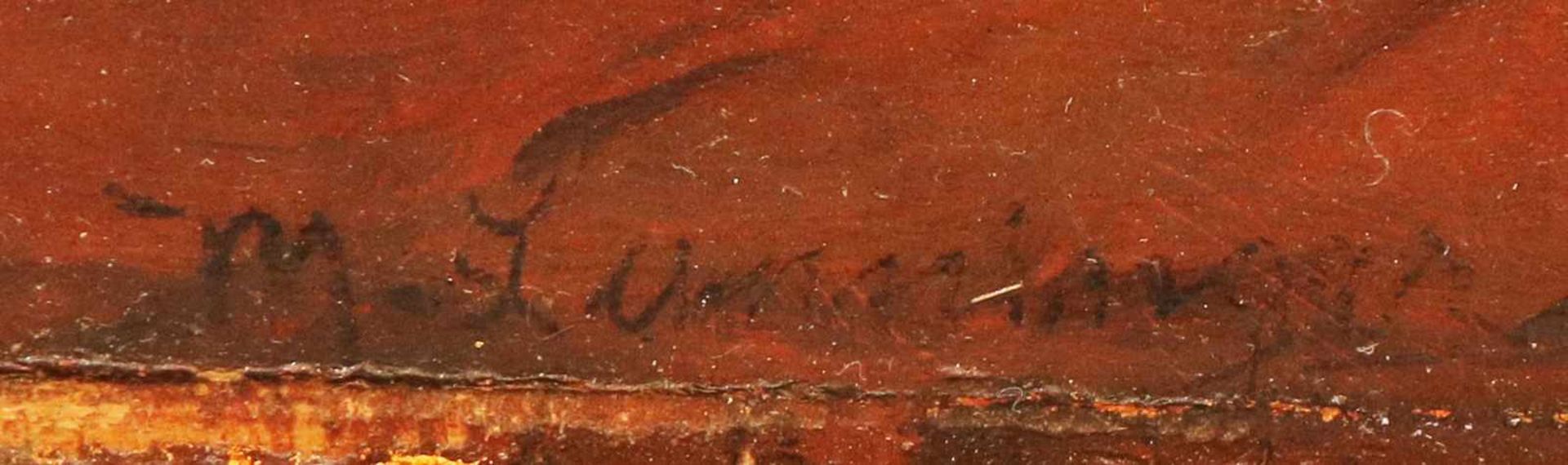 UNBEKANNTER KÜNSTLERÖl auf Holz (Mahagoni), ¨Im Stall (mit Pferd, Ziegen und Katzen)¨, 19. Jhdt., - Image 2 of 2