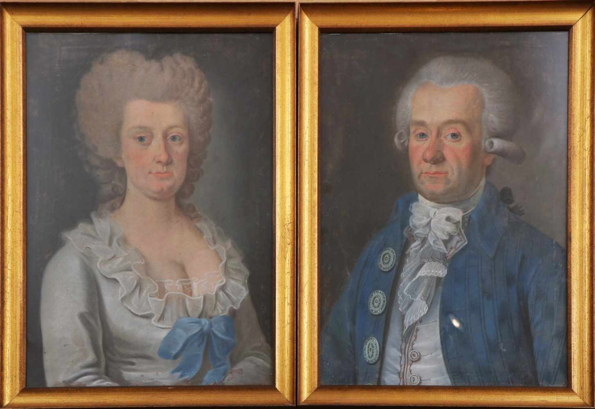 ANONYM Pastell auf Papier, auf Leinwand montiert, Paar Porträts, ¨Bildnis eines Herren in blauer