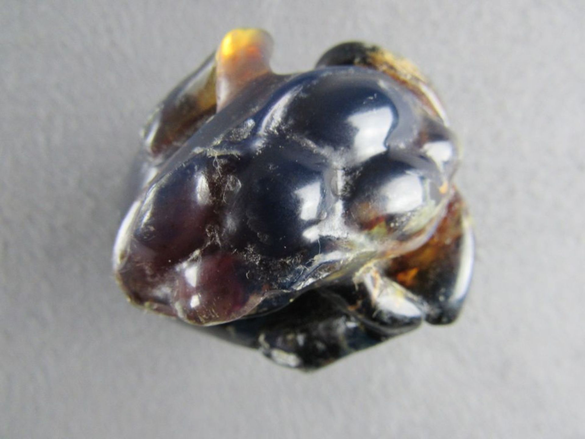 Memento Mori Totenschädel mit Frosch Blauer Bernstein mit Goldeinschlüssen sehr selten nur - Image 6 of 7