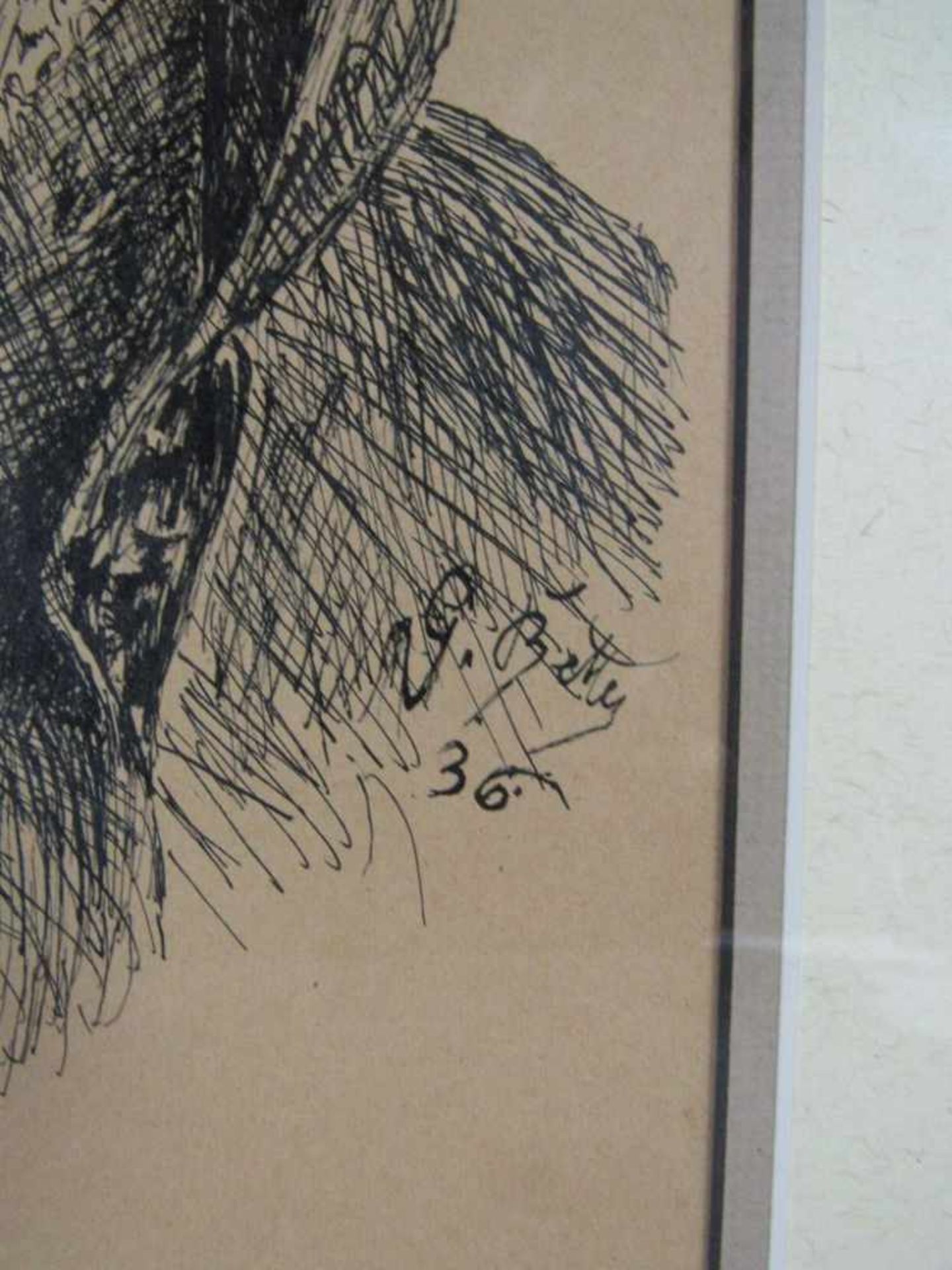 Zeichnung Tinte auf Papier Fürst Leberecht von Blücher nach dem Russlandfeldzug, mit Großkreuz und - Bild 3 aus 5