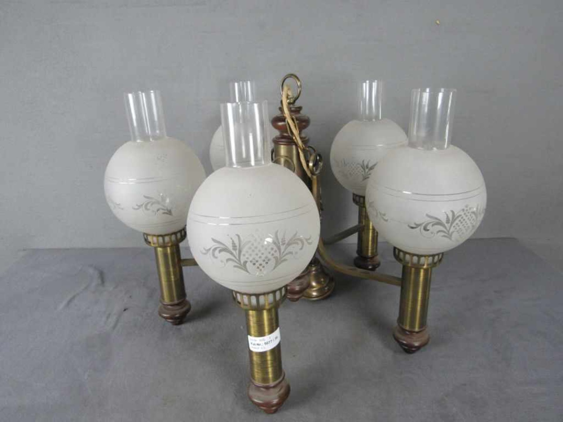 Deckenlampe in Petroliummarnier Messing und Glas