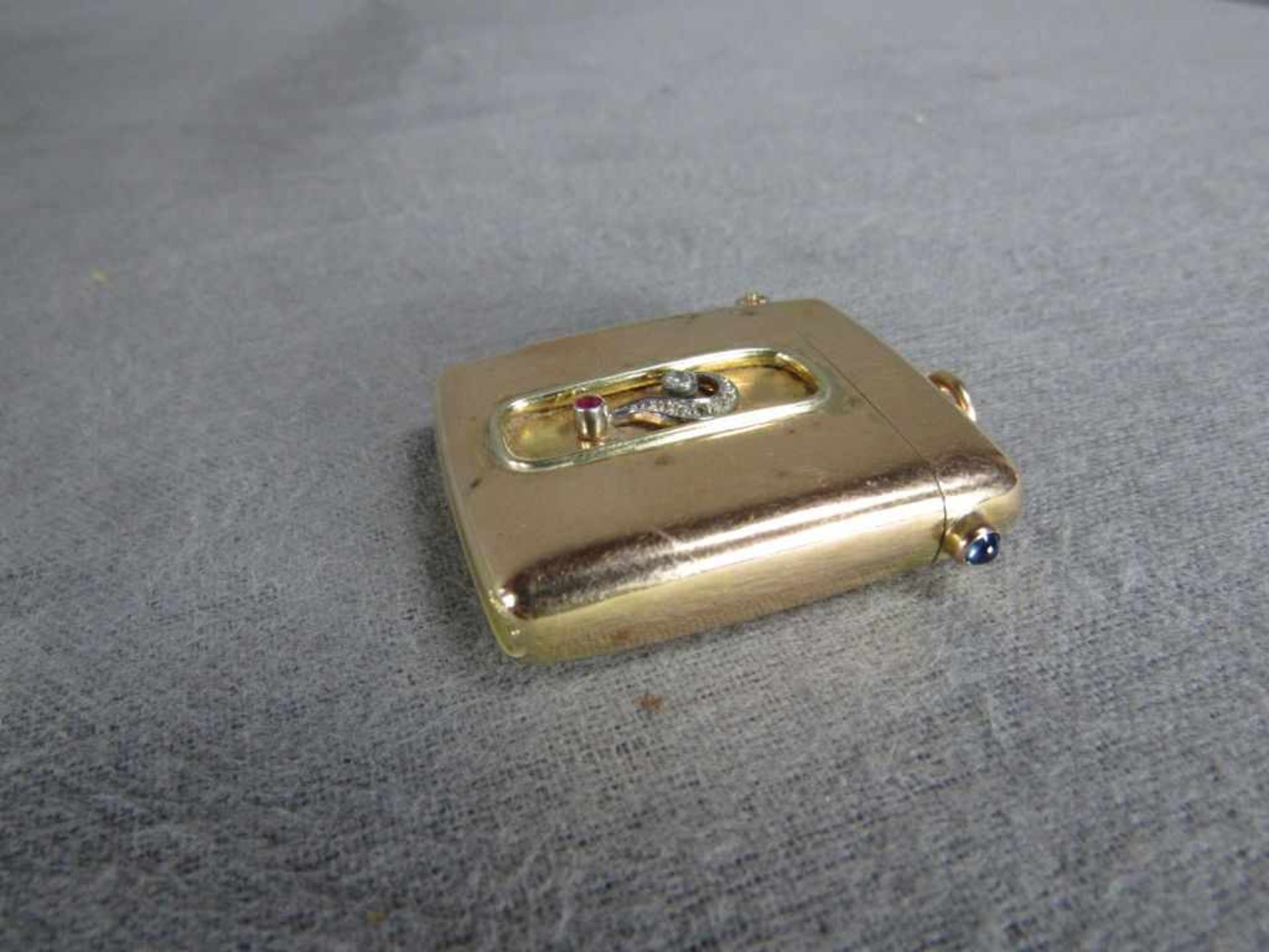 Antike 585 Gelbgold Schatulle besetzt mit Diamanten Rubin Saphir Frauenkopfpunze 4,5X4cm Gewicht - Image 3 of 5