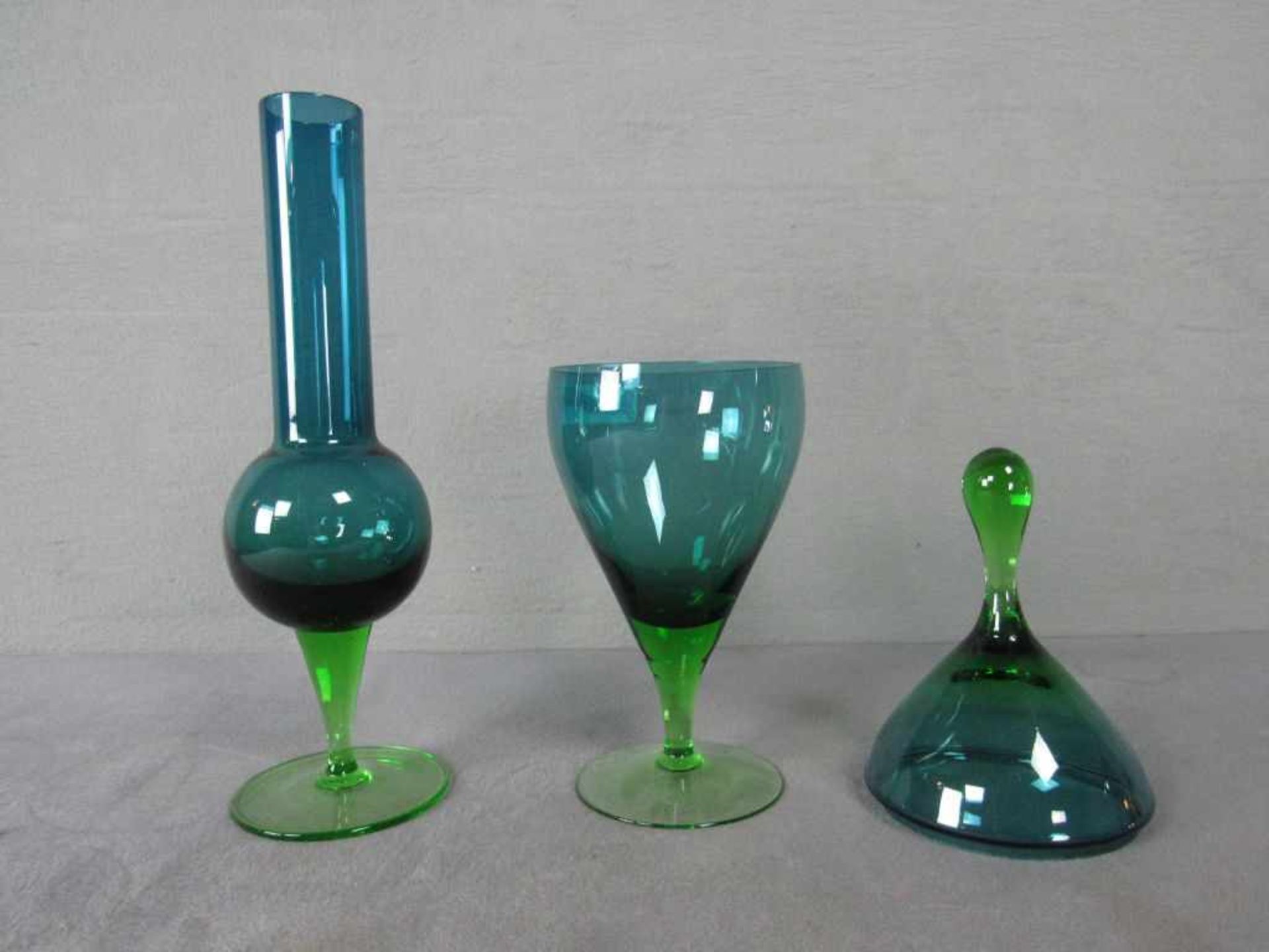 2x Designglas Grün Petrolverlaufend Bonboniere und Vase 60er Jahre - Image 2 of 2