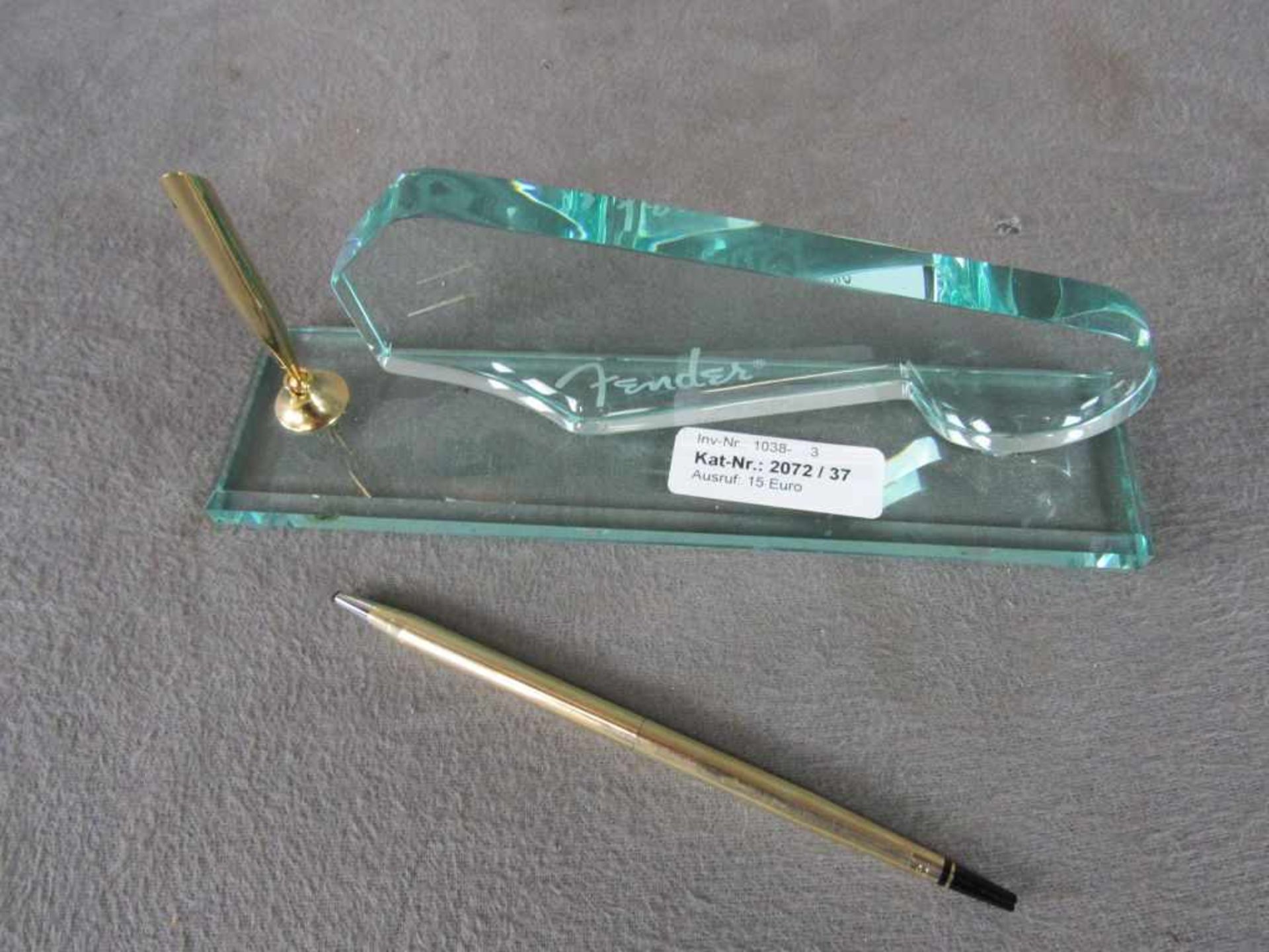 Stifthalter, geschliffenes Glas, Pfender mit vergoldetem Stift, 23x6cm - Bild 2 aus 2