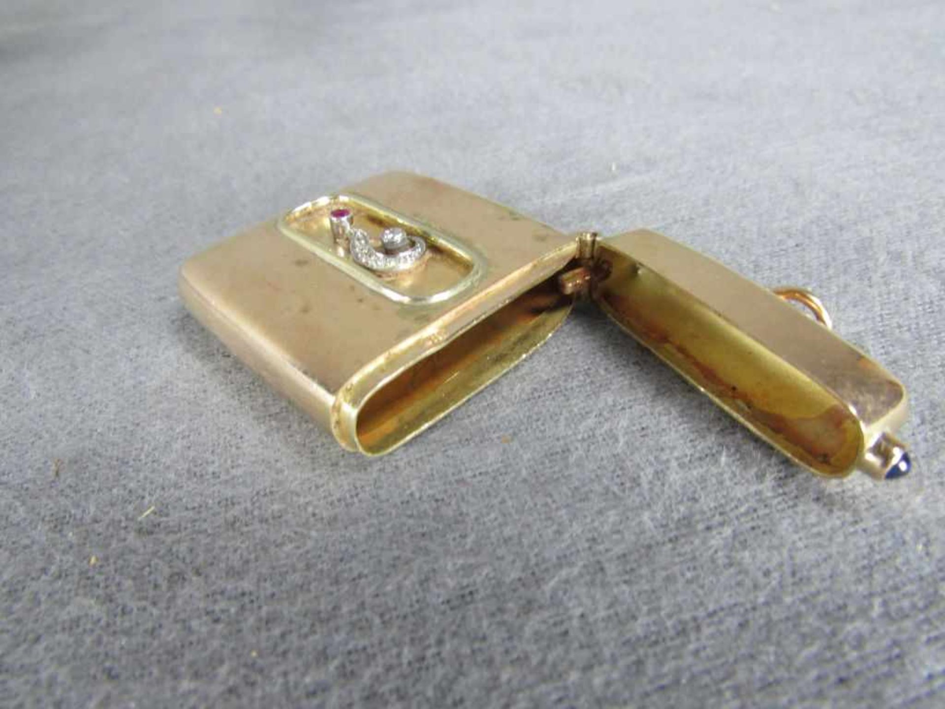 Antike 585 Gelbgold Schatulle besetzt mit Diamanten Rubin Saphir Frauenkopfpunze 4,5X4cm Gewicht - Bild 4 aus 5