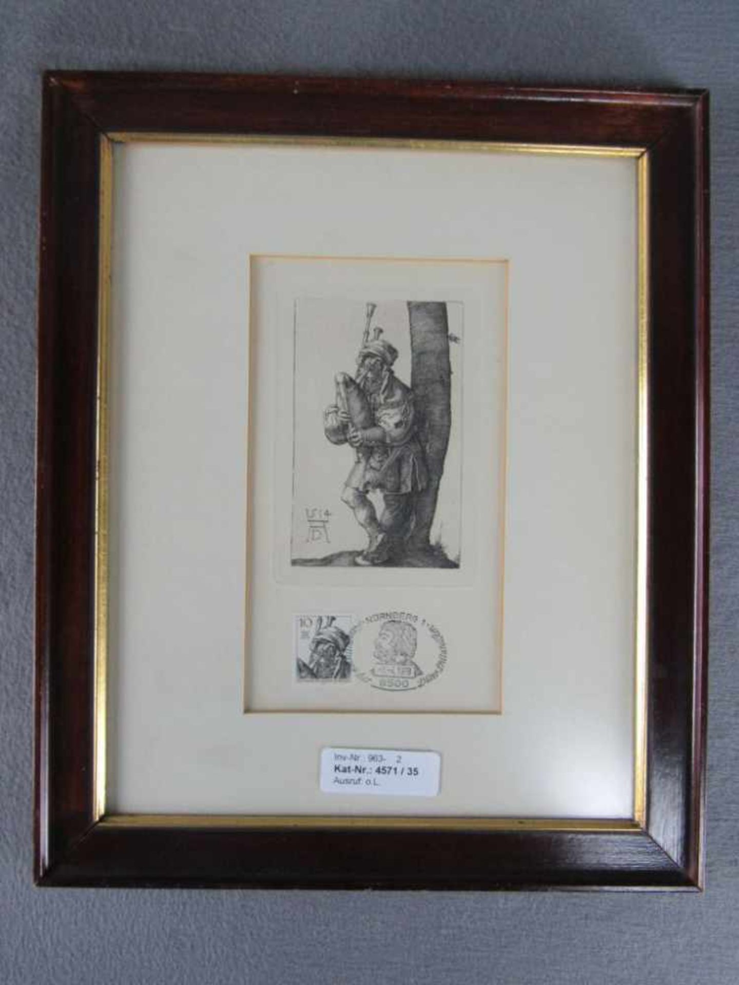 Druck Grafik Albrecht Dürer mit dazu gehöriger Ersttagsmarke Maße der Grafik 11,7x7,4 cm - Bild 2 aus 4
