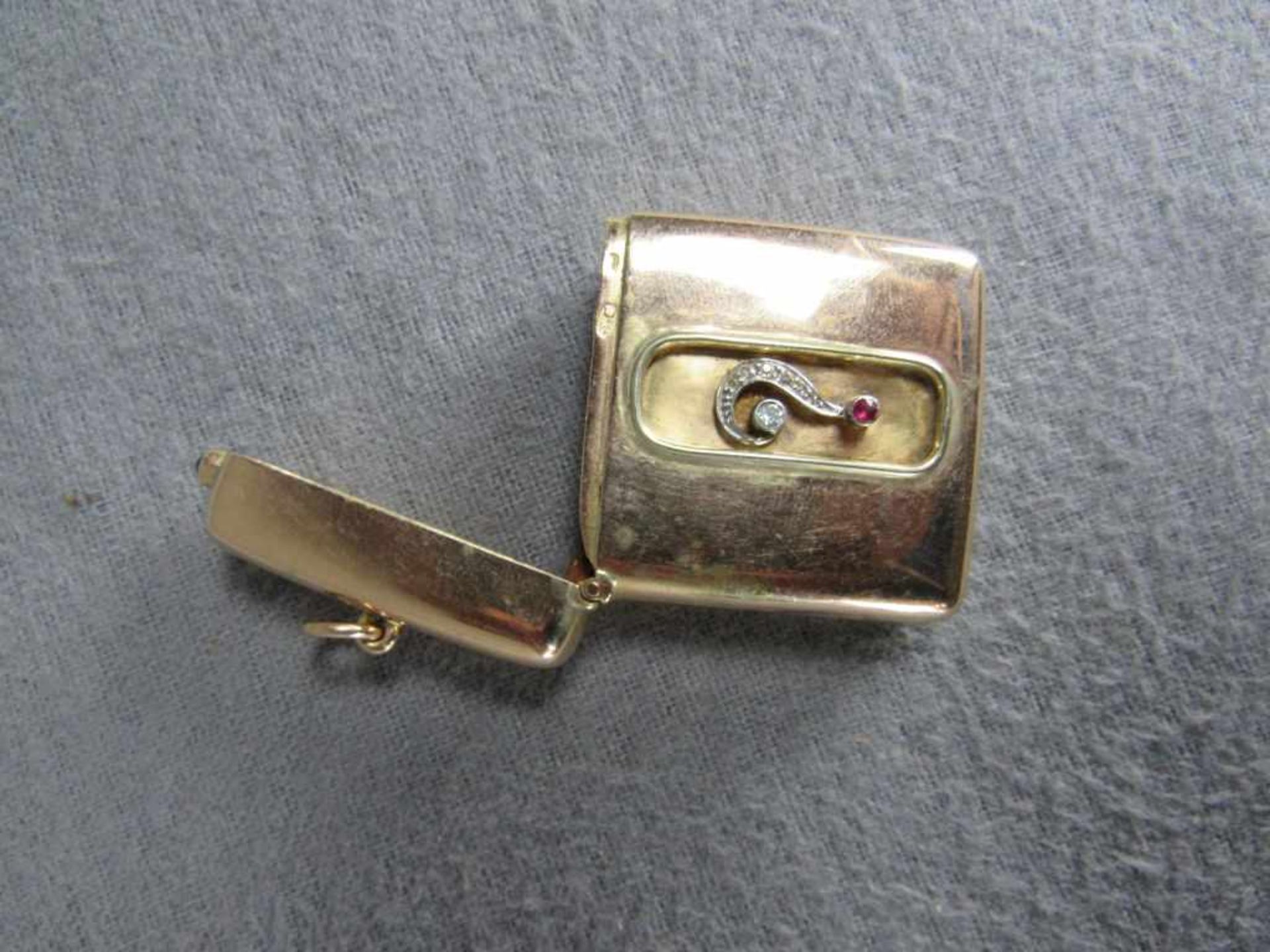 Antike 585 Gelbgold Schatulle besetzt mit Diamanten Rubin Saphir Frauenkopfpunze 4,5X4cm Gewicht - Image 5 of 5