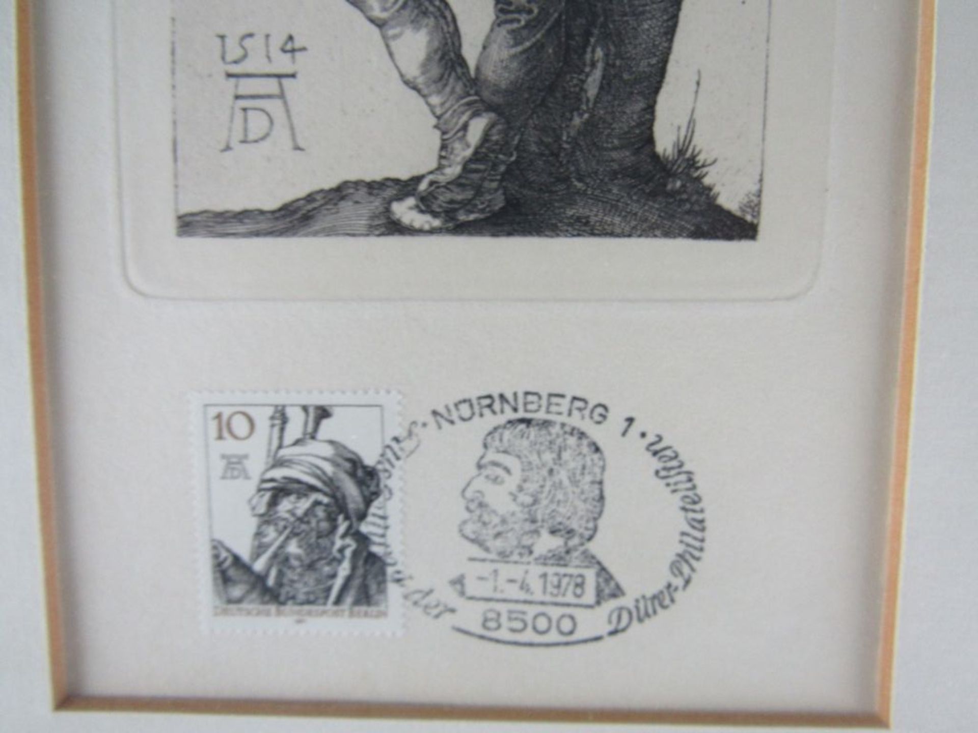 Druck Grafik Albrecht Dürer mit dazu gehöriger Ersttagsmarke Maße der Grafik 11,7x7,4 cm - Bild 4 aus 4