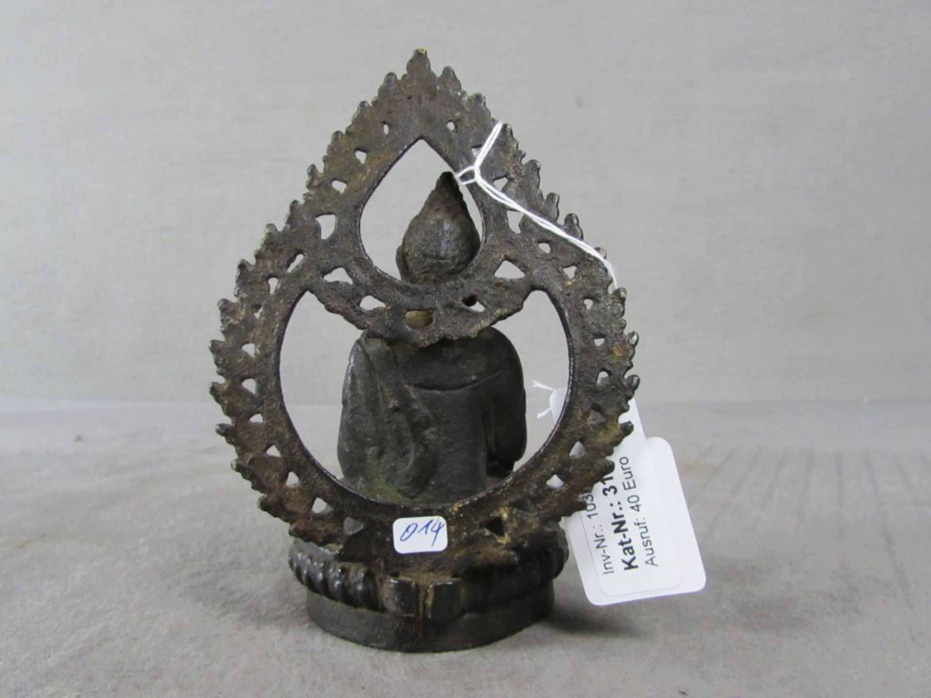 Bronzeskulptur Buddha stark patiniert schönes Stück ungeprüft hier: sitzend Höhe 14,5cm - Bild 3 aus 3