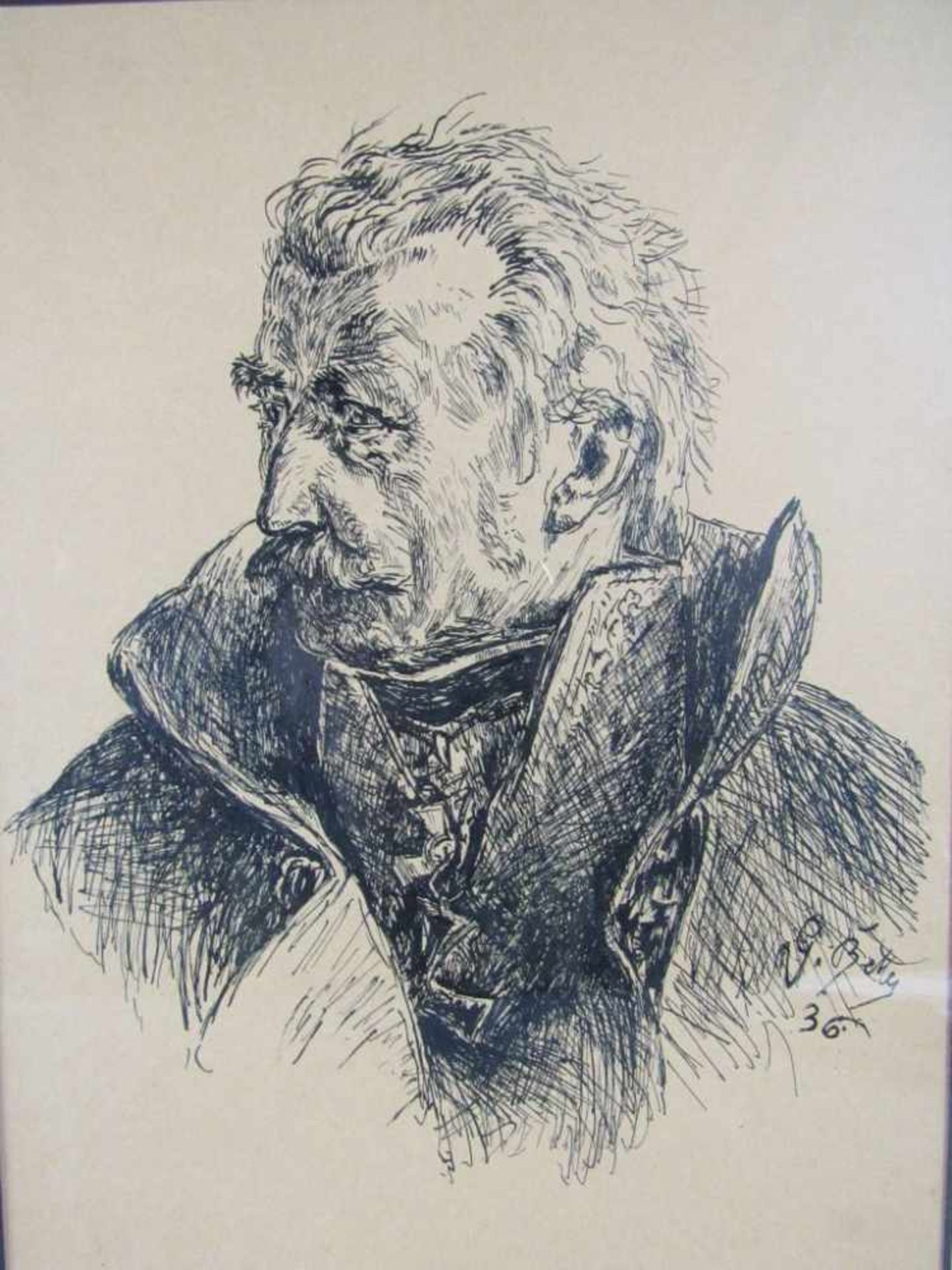 Zeichnung Tinte auf Papier Fürst Leberecht von Blücher nach dem Russlandfeldzug, mit Großkreuz und - Image 2 of 5