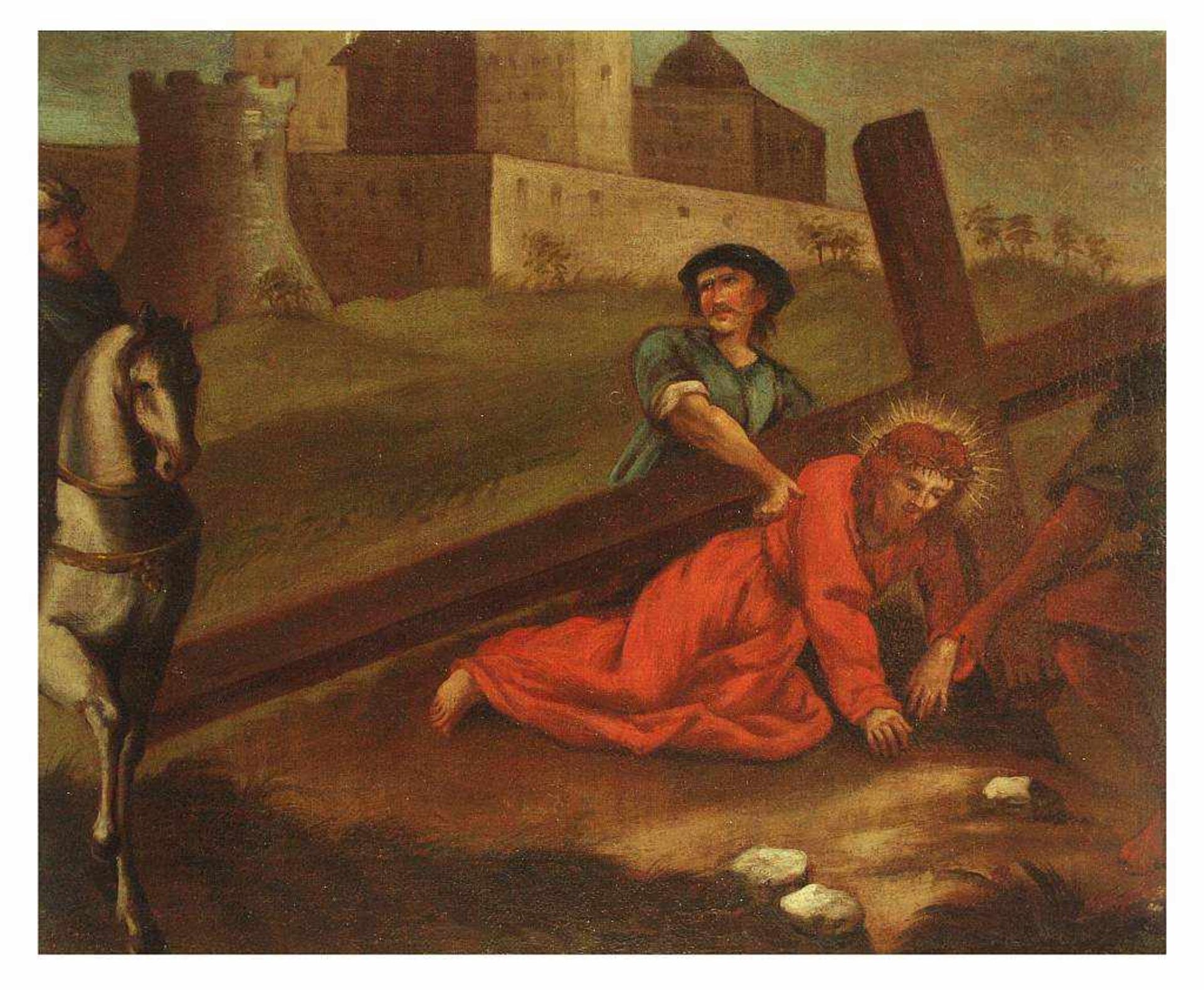 Maler des 18. Jahrhunderts. Maler des 18. Jahrhunderts. "Kreuzwegstation Nr. 3: Jesus fällt zum - Bild 2 aus 3
