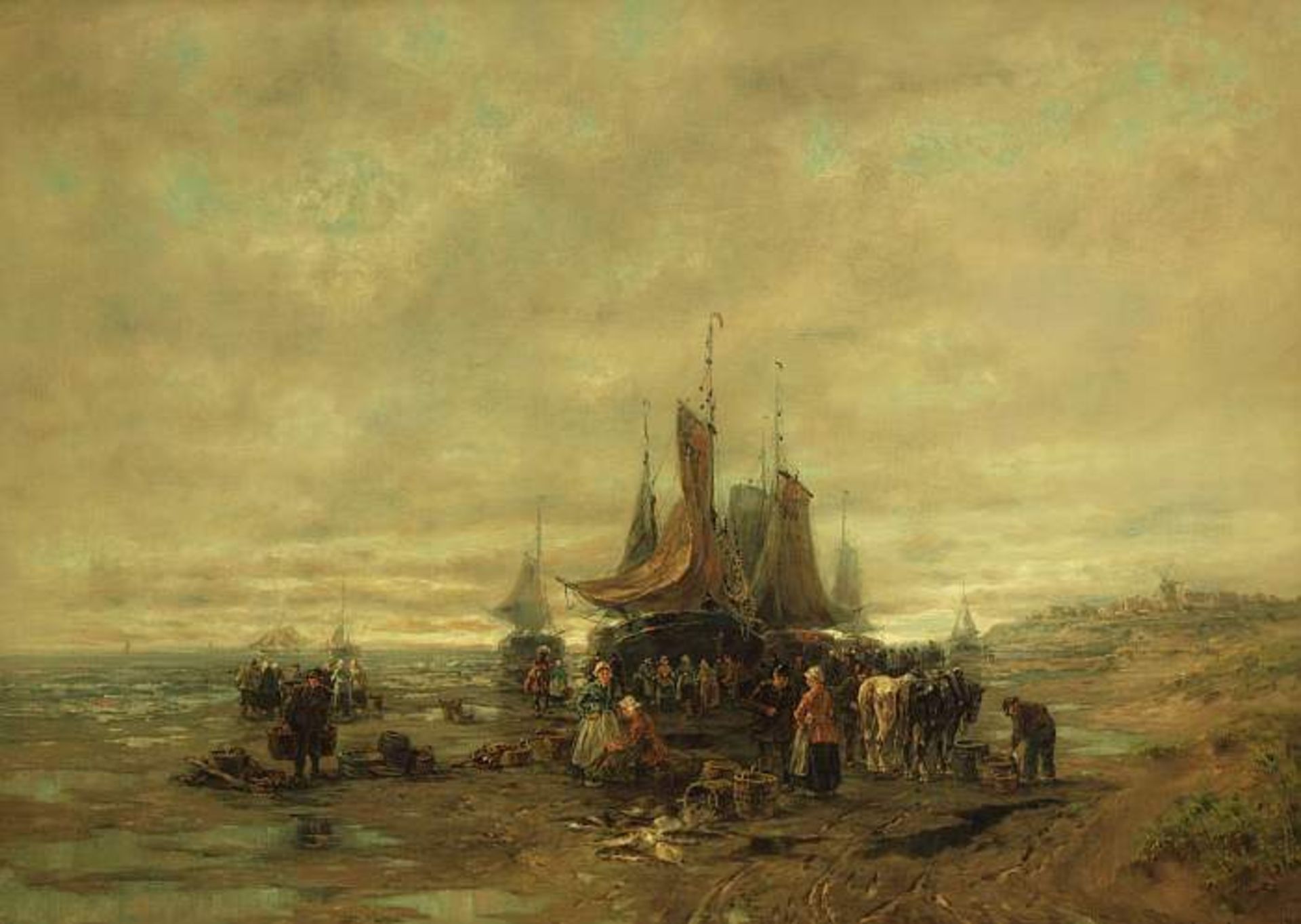 MATHISSEN, D. MATHISSEN, D. 19. Jahrhundert. Ankunft der Fischerboote. Öl auf Leinwand, rechts unten