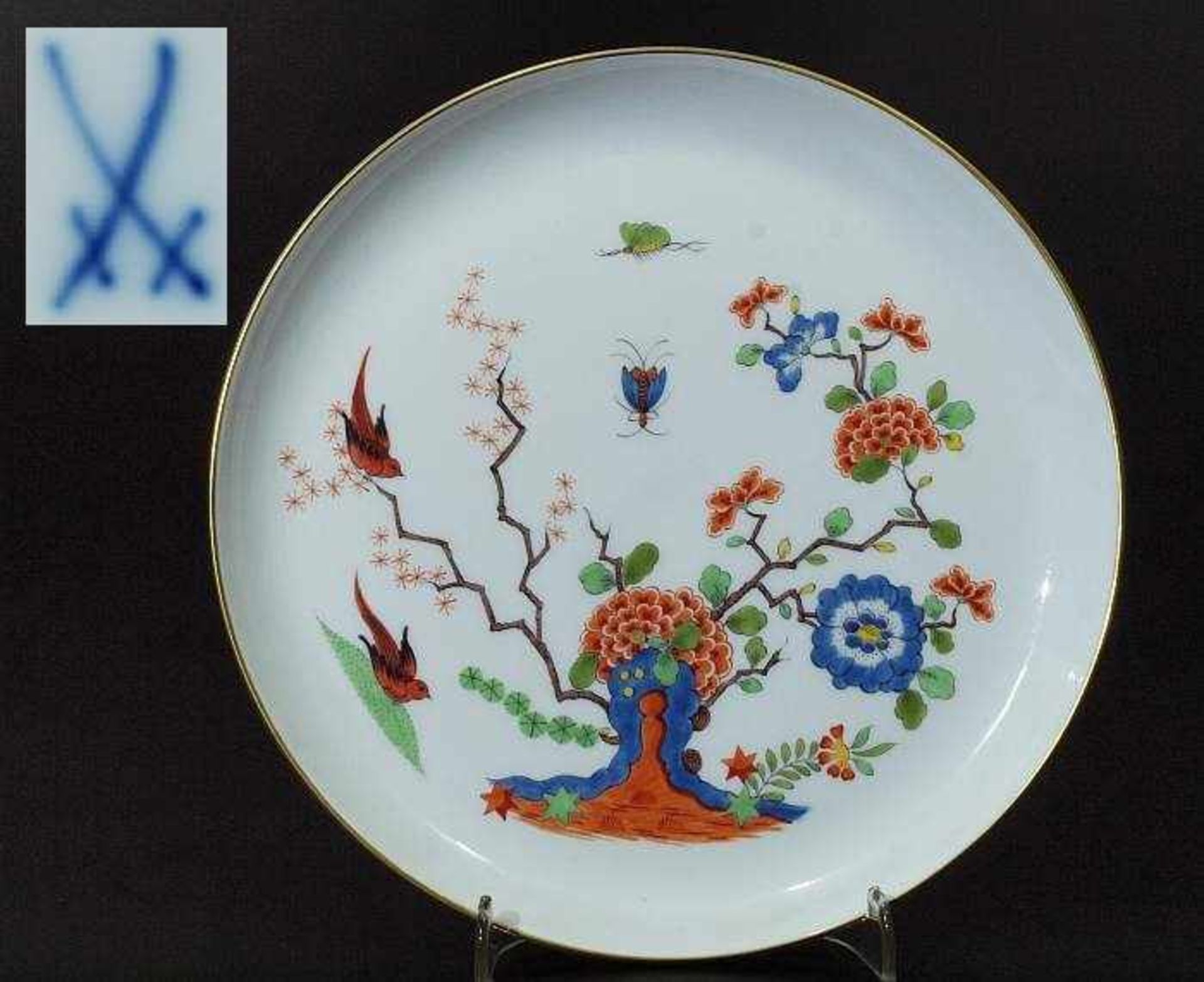 Indisch Wandteller. Indisch Wandteller. MEISSEN 1980, 1. Wahl. Farbig bemalt, "Indisch Fels- und