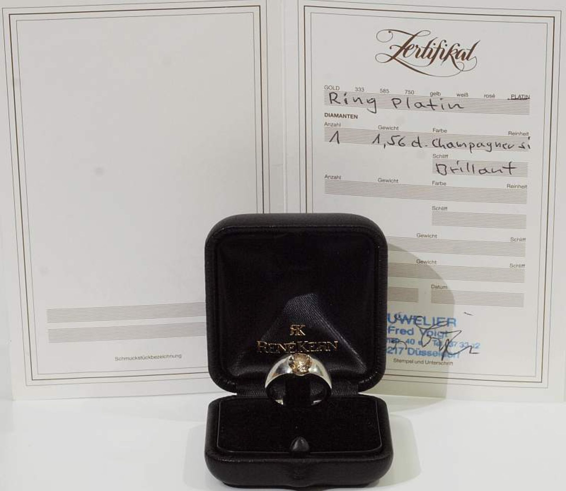Platin-Brillant-Ring. Platin-Brillant-Ring, Mittig Brillant 1,56 ct/si, Farbe champagner. Kauf- - Bild 6 aus 6