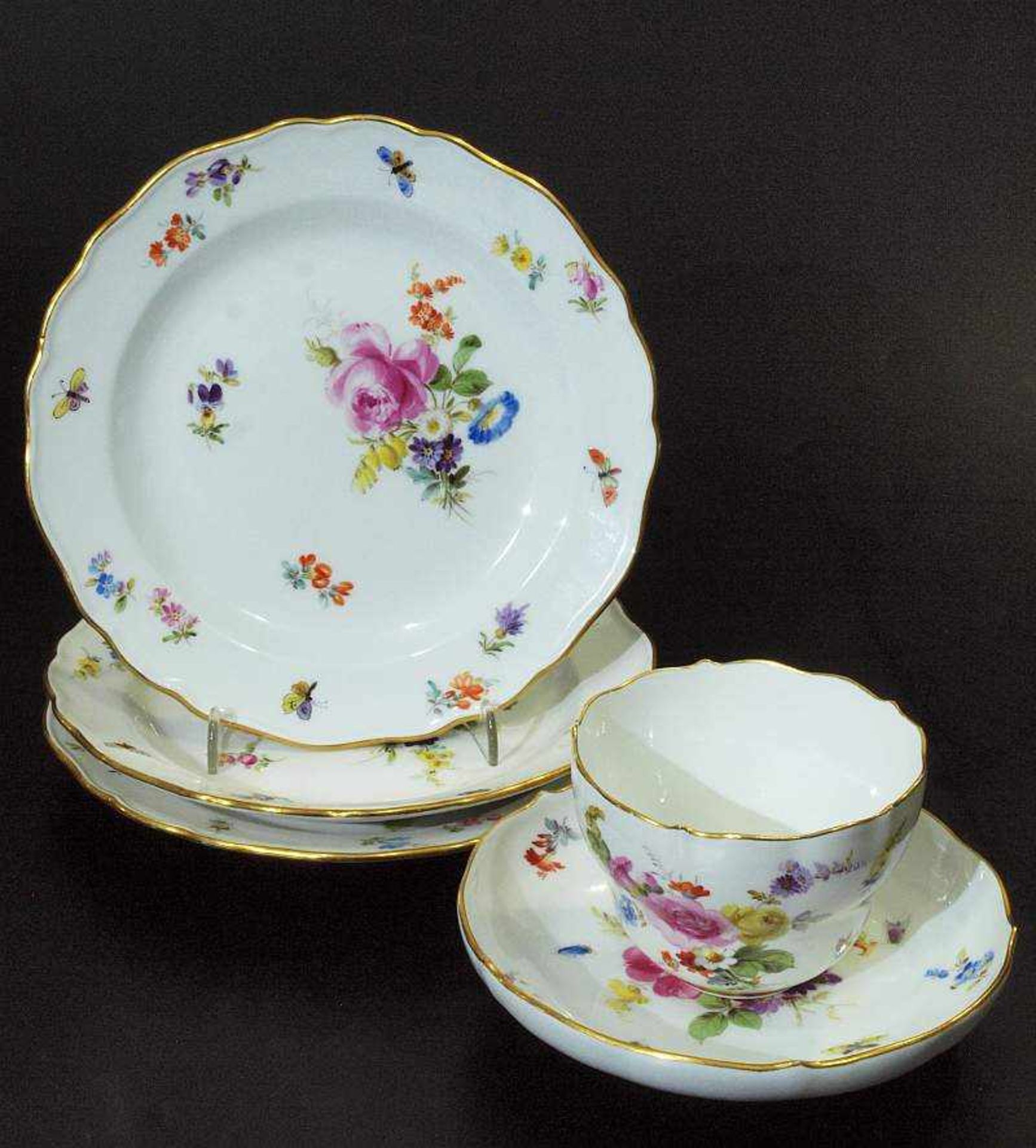 Restservice. MEISSEN. Restservice. MEISSEN um 1880, 1. Wahl. Farbige Bemalung mit Blumenbukett, - Bild 3 aus 4