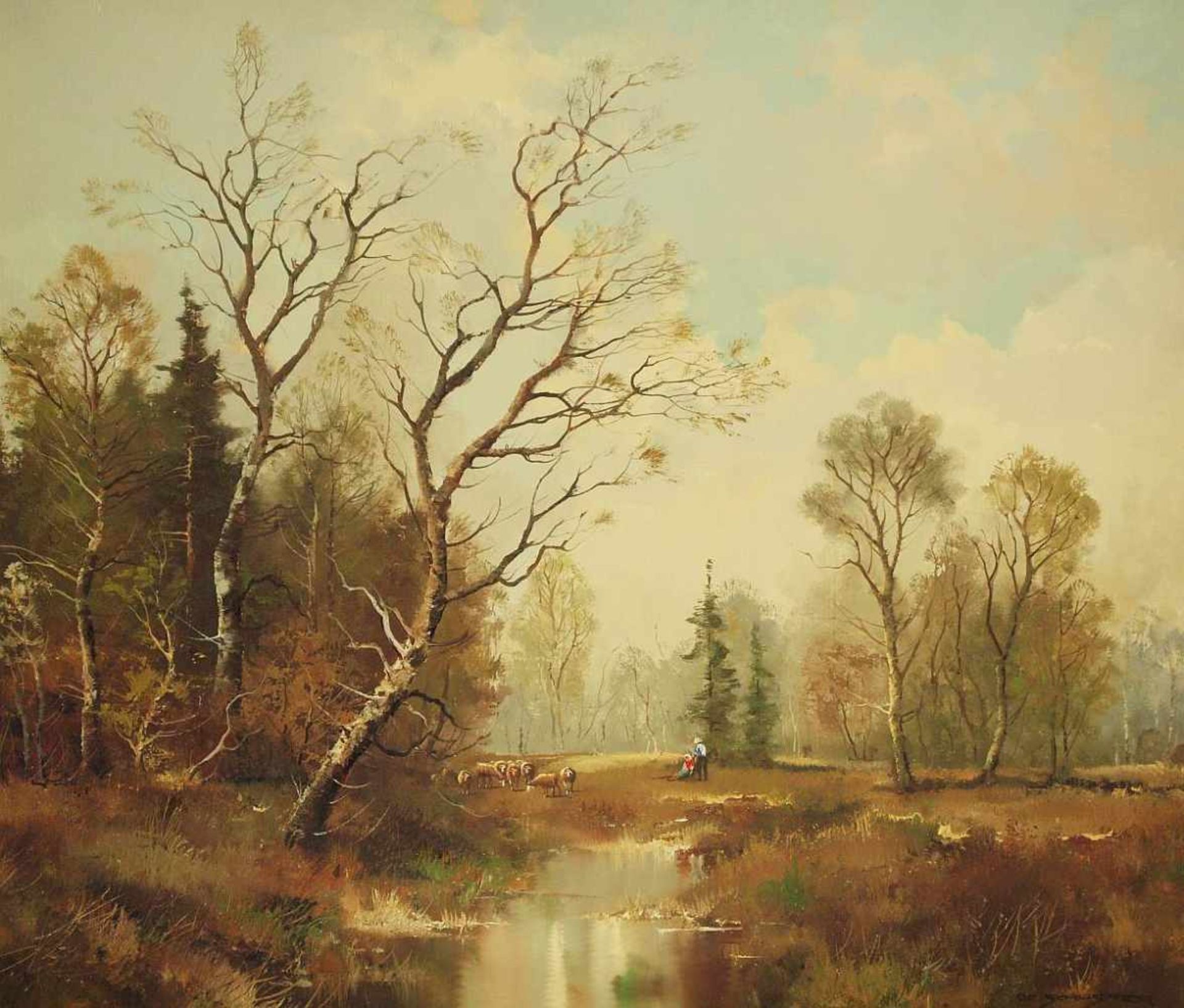 SCHUSTER, Otto C. SCHUSTER, Otto C. 1924 Eger. Weite Landschaft mit Teich, kleiner Schafherde und - Bild 2 aus 5