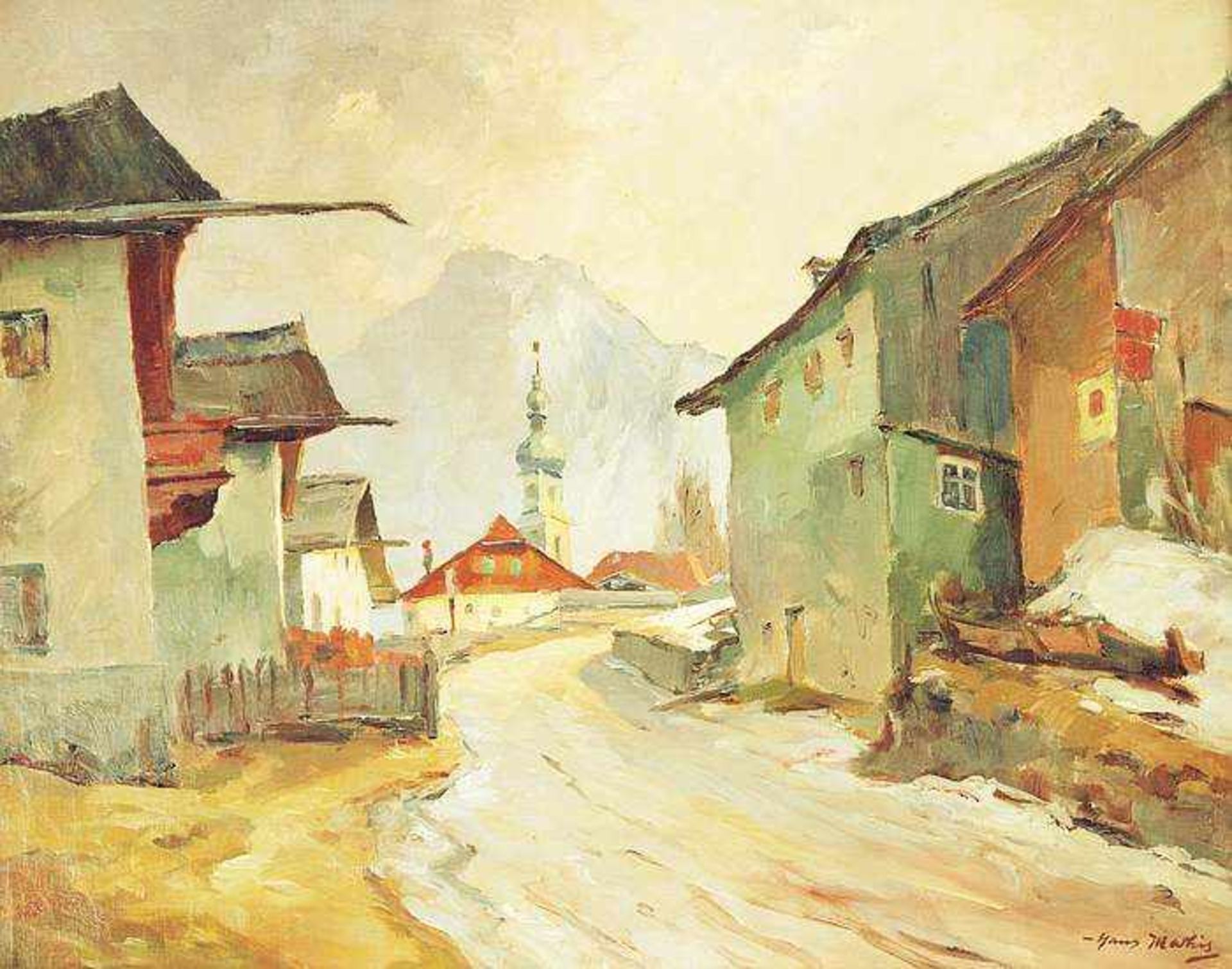 MATTHIS, Hans. MATTHIS, Hans. 1882 Straßburg - 1944 Niederbronn/Elsaß. Dorfstraße mit Blick auf