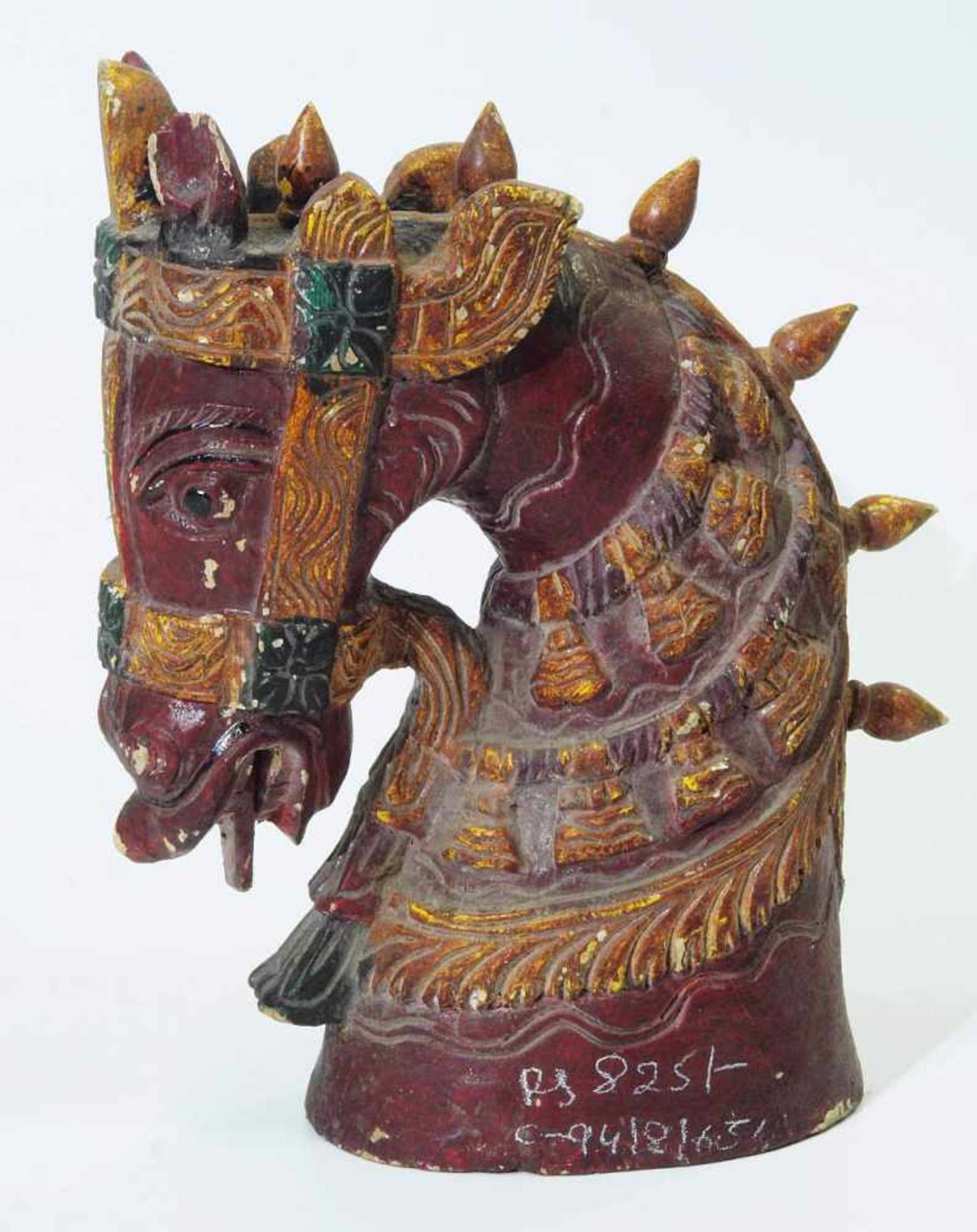 Pferdekopf, Süd-Indien. Pferdekopf, Süd-Indien. 19./20. Jahrhundert. Holz, geschnitzt, farbig - Bild 2 aus 6