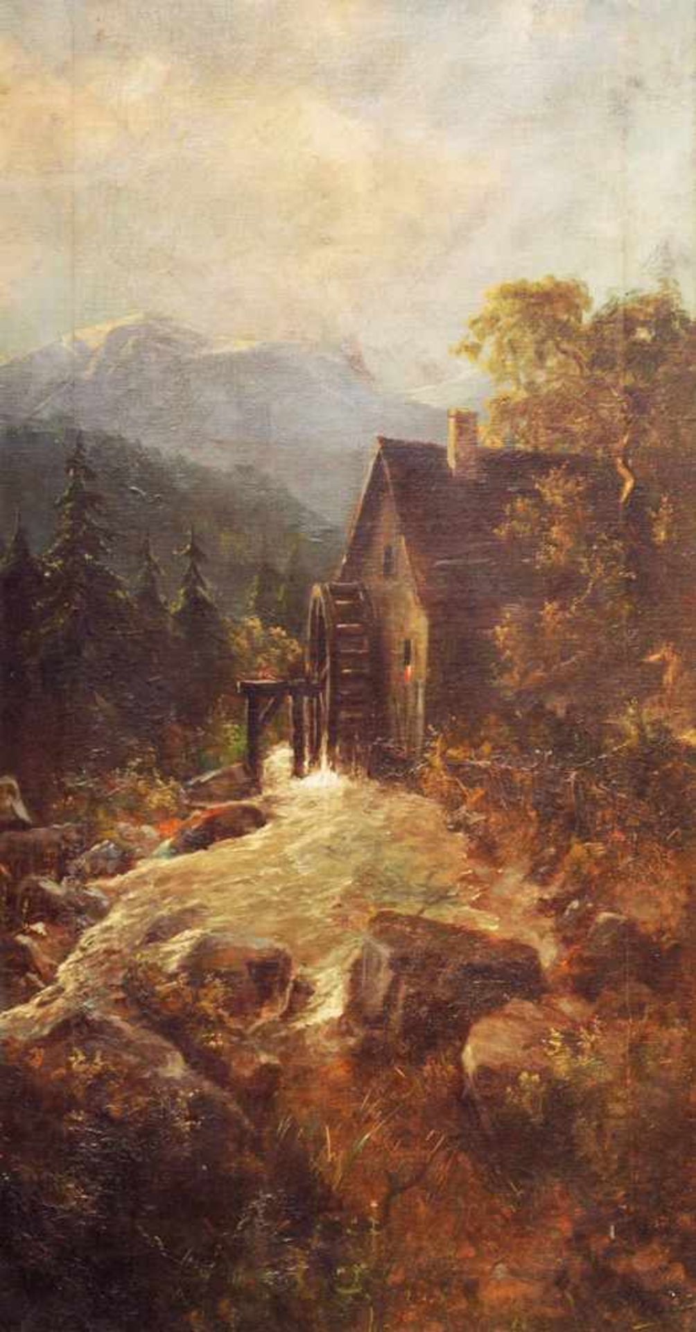 Unbekannter Künstler. Unbekannter Künstler. 19. Jahrhundert. Gebirgsbach mit Wassermühle am - Bild 2 aus 4