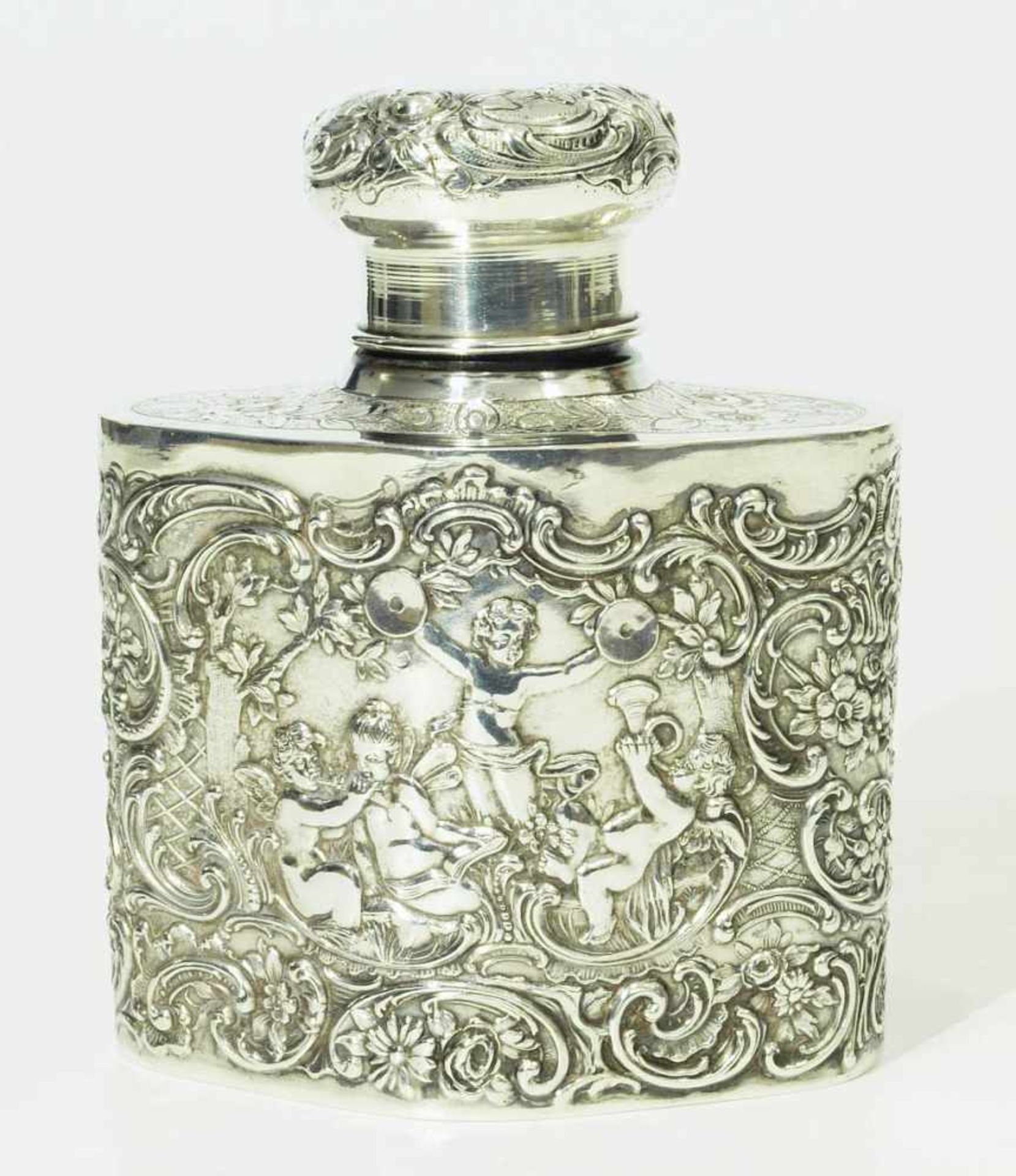 Teedose. Teedose. WEINRANCK & SCHMIDT, Hanau 20. Jahrhundert. 800er Silber. Vierpassige, ovale Form, - Bild 2 aus 5