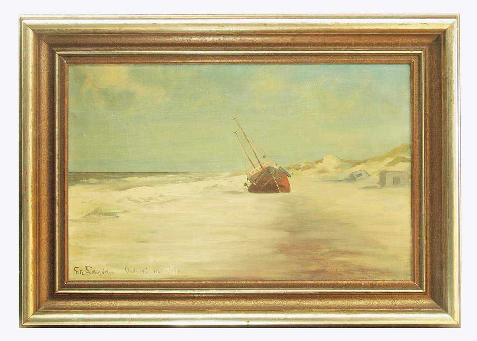 SCHRÖDER, Fritz. SCHRÖDER, Fritz. 1891 - 1972. Dänischer Maler. Gestrandetes Fischerboot vor - Bild 3 aus 5