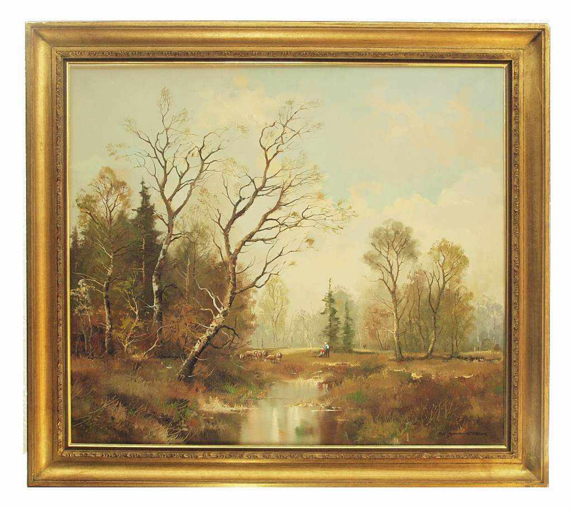 SCHUSTER, Otto C. SCHUSTER, Otto C. 1924 Eger. Weite Landschaft mit Teich, kleiner Schafherde und - Bild 3 aus 5