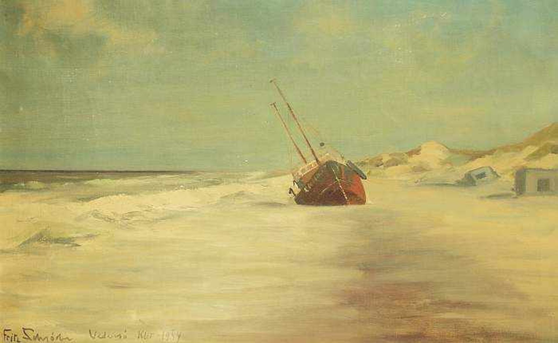 SCHRÖDER, Fritz. SCHRÖDER, Fritz. 1891 - 1972. Dänischer Maler. Gestrandetes Fischerboot vor