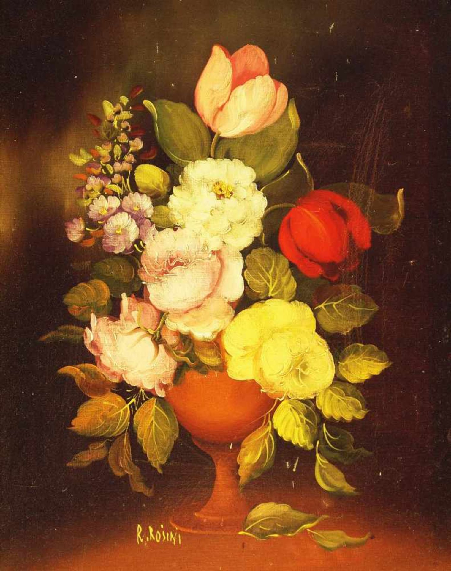 ROSINI, R. ROSINI, R. 20. Jahrhundert. Blumenstillleben mit Tulpen und Pfingstrosen. Öl auf - Bild 2 aus 5