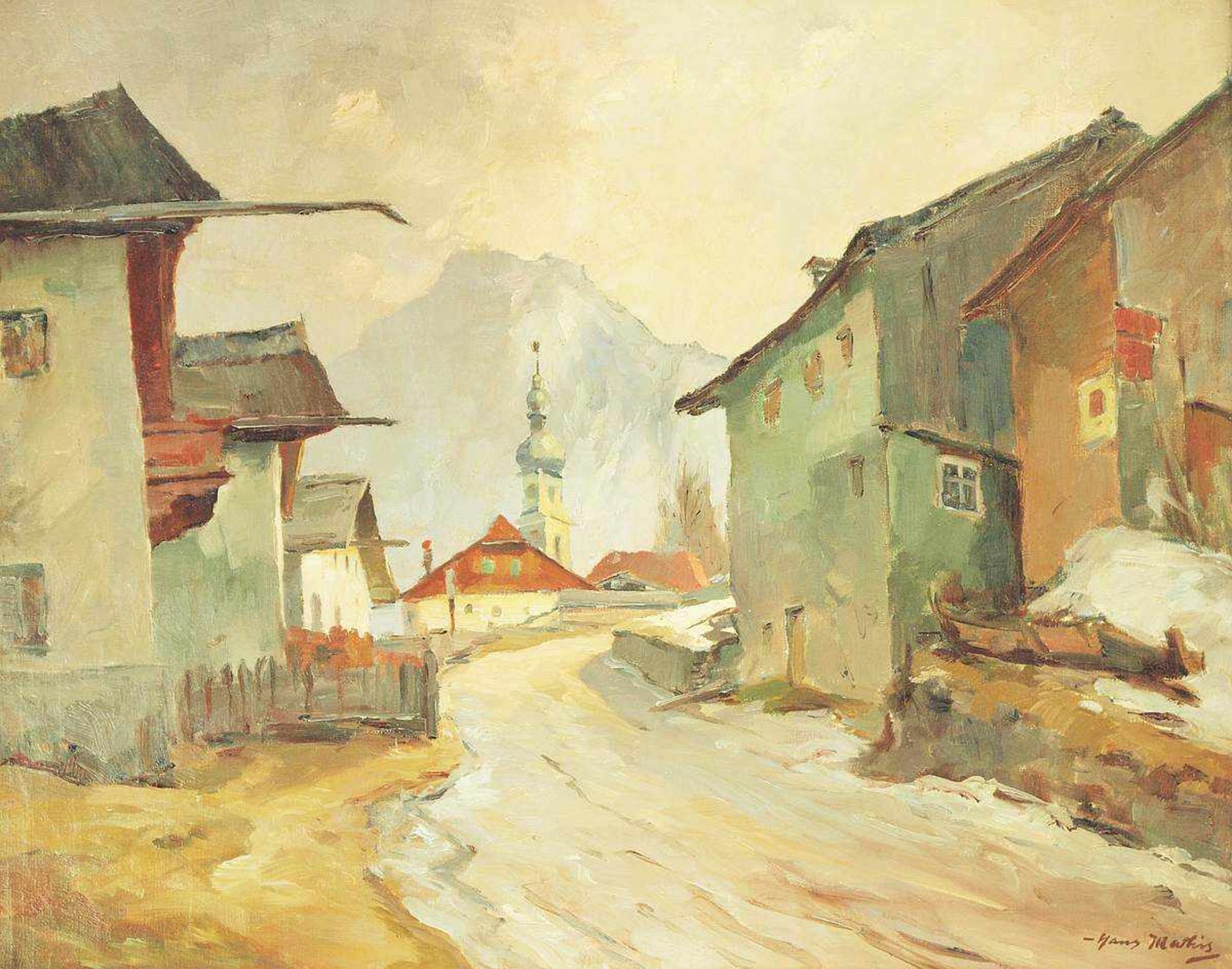 MATTHIS, Hans. MATTHIS, Hans. 1882 Straßburg - 1944 Niederbronn/Elsaß. Dorfstraße mit Blick auf - Bild 2 aus 5