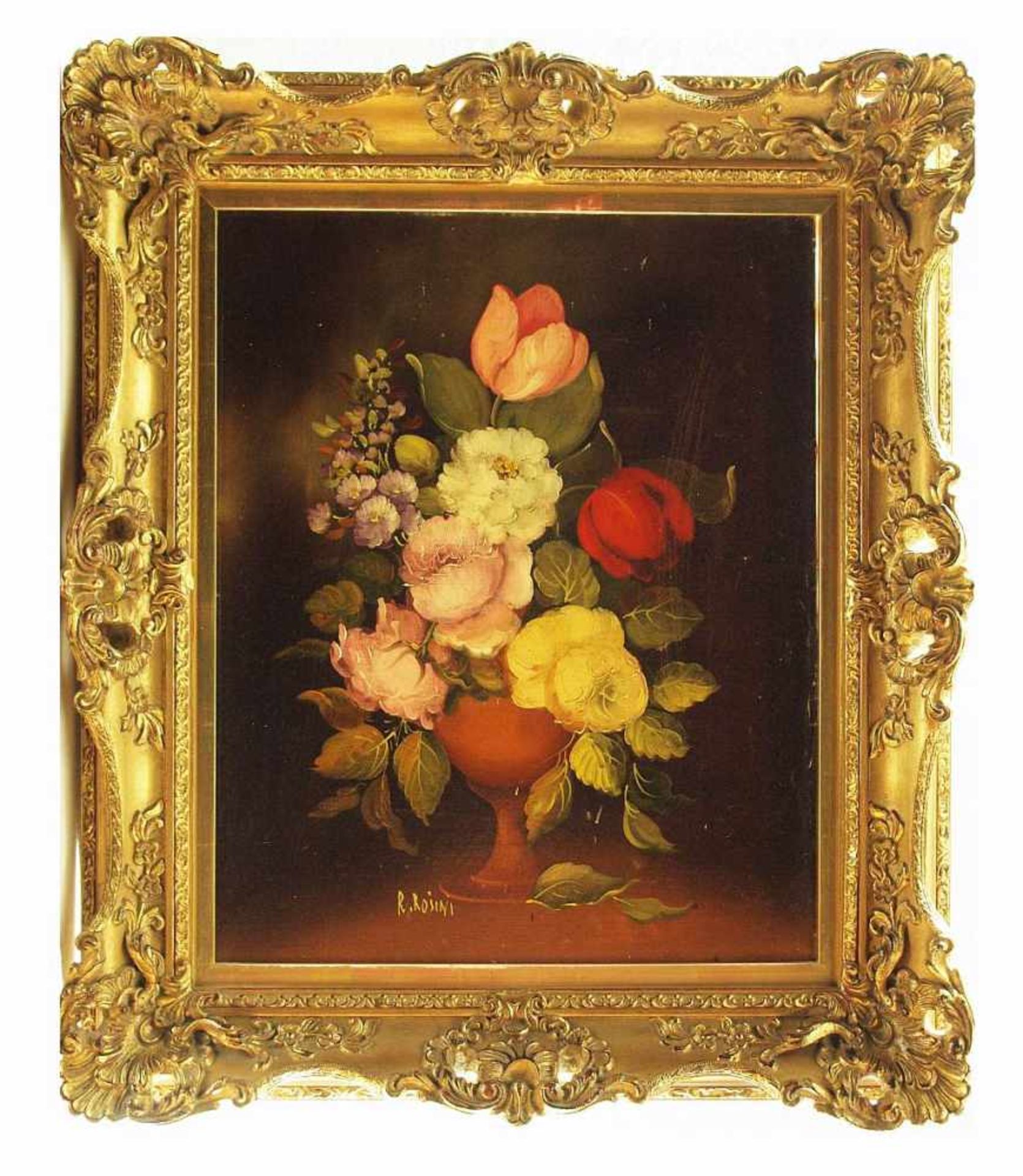 ROSINI, R. ROSINI, R. 20. Jahrhundert. Blumenstillleben mit Tulpen und Pfingstrosen. Öl auf - Bild 3 aus 5