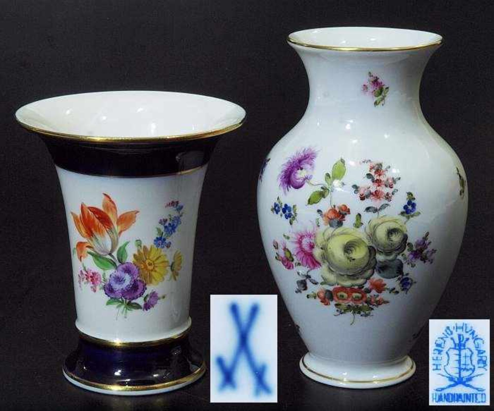 Zwei Vasen MEISSEN und HEREND. Zwei Vasen MEISSEN und HEREND. 1) Vase. MEISSEN nach 1954, 1. Wahl.