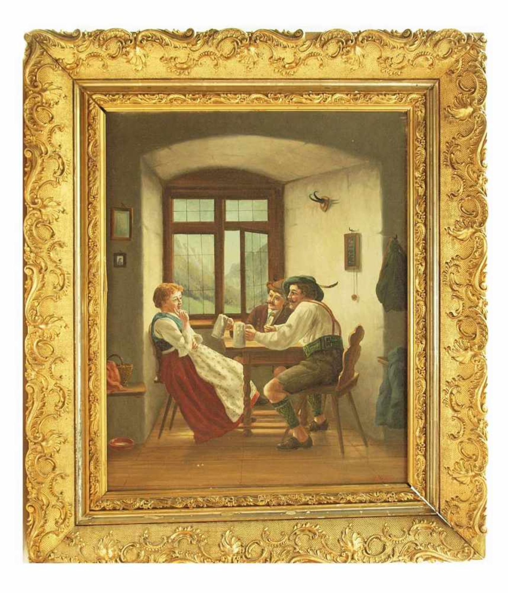 PFISTERER, A. PFISTERER, A. Ende 19. Jahrhundert. Stubeninterieur, zwei Burschen mit junger Frau - Image 3 of 6