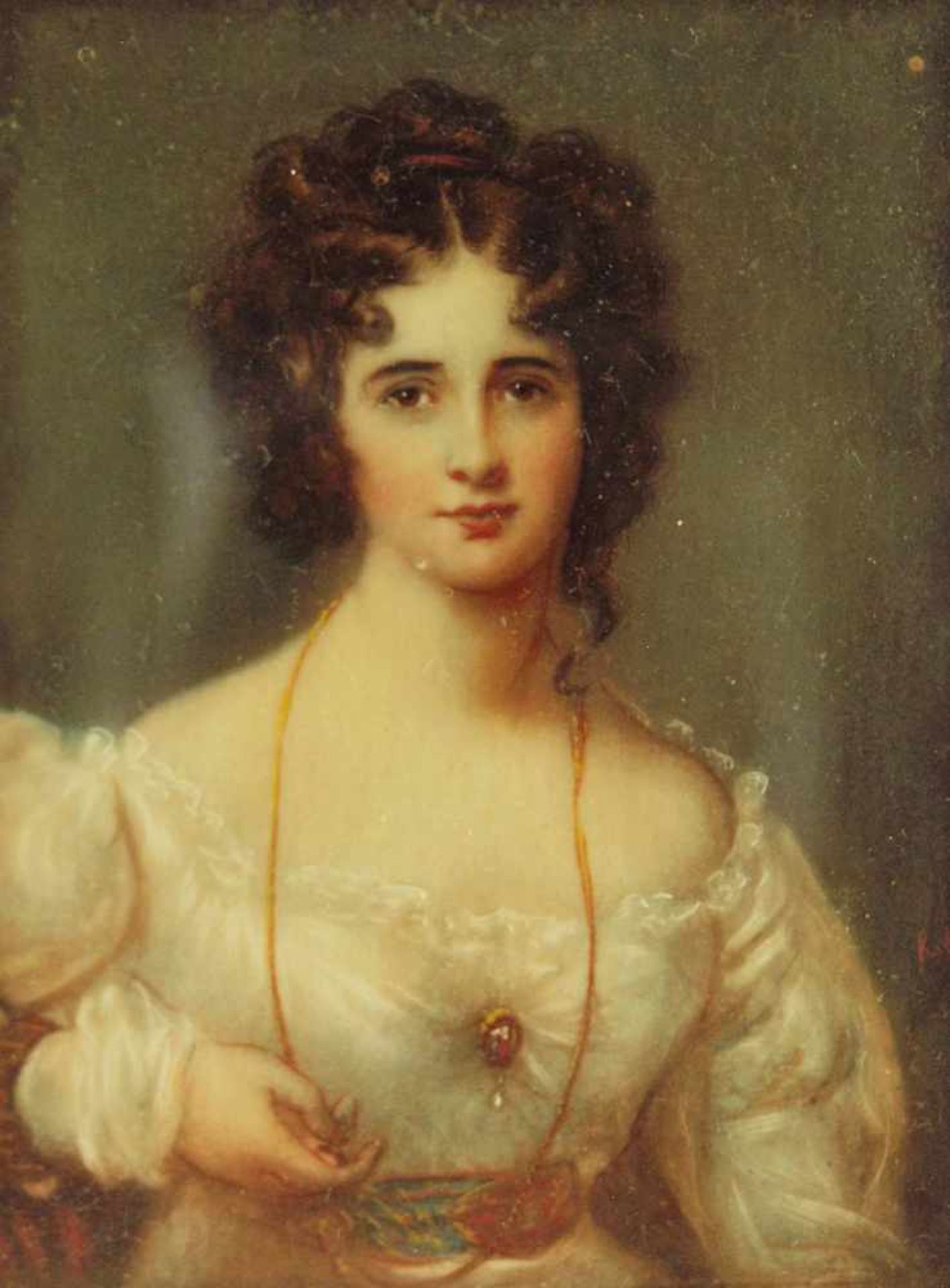 Porträt einer jungen Frau. Porträt einer jungen Frau. Wohl Frankreich, 19. Jahrhundert. Sehr fein - Image 2 of 4