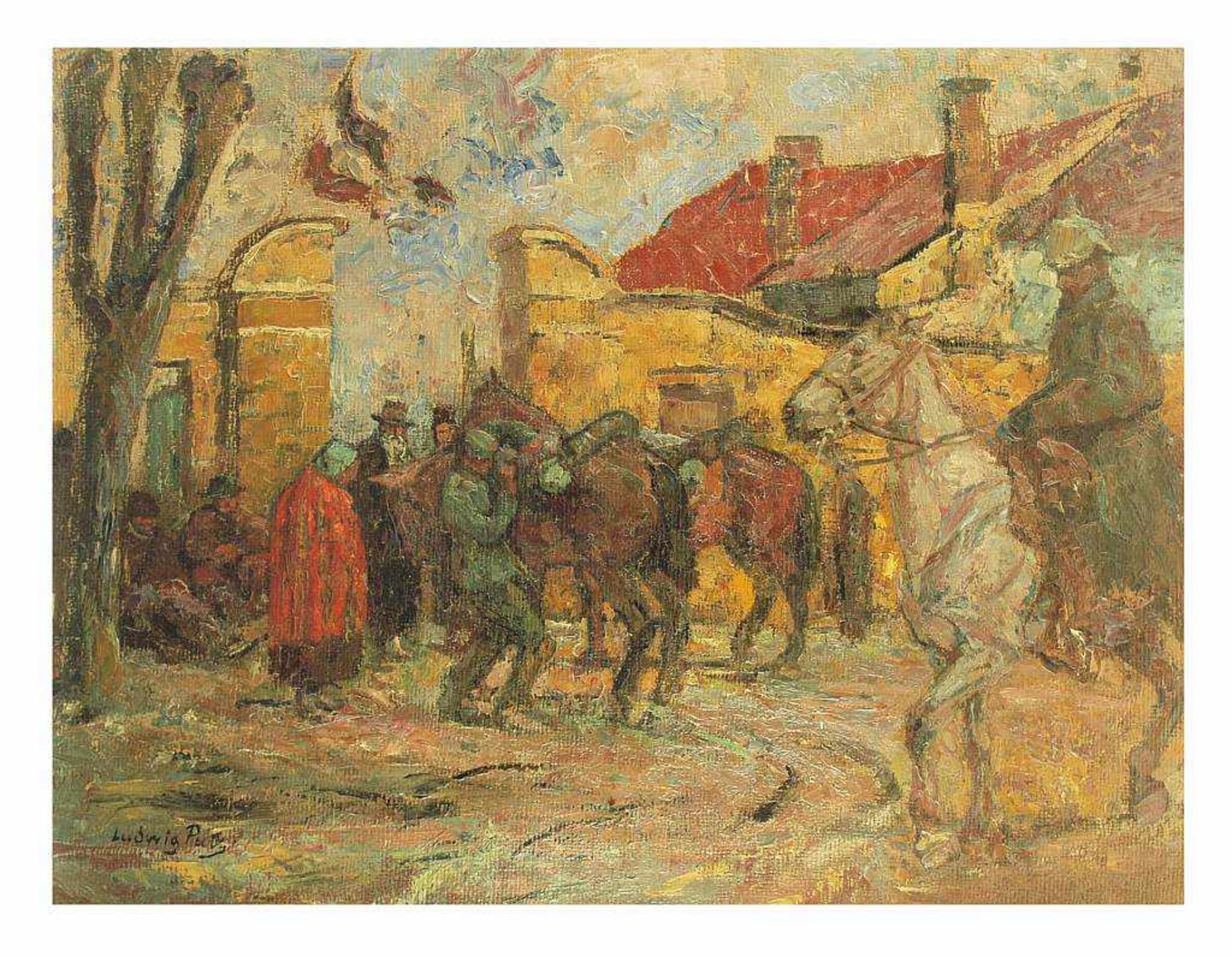 PUTZ, Ludwig. PUTZ, Ludwig. 1866 Wien - 1947 München. Farbenfrohe Straßenszene mit Kavallerie vor - Bild 3 aus 5