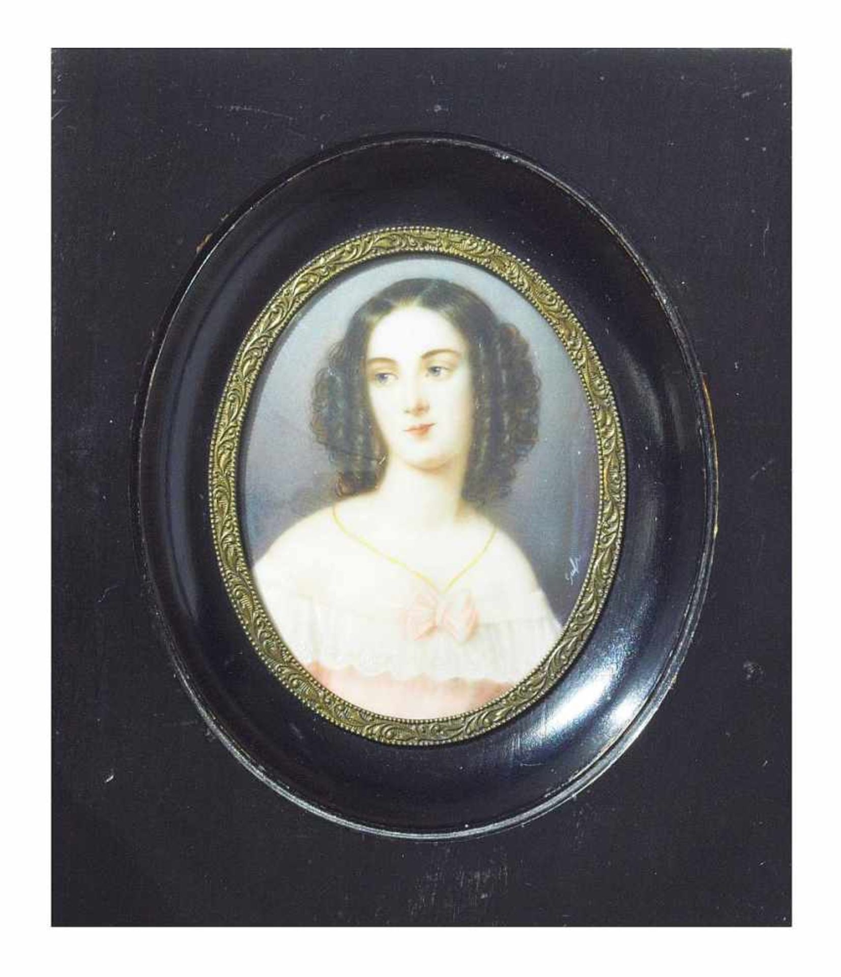 Elfenbein-Miniatur. Elfenbein-Miniatur. 19. Jahrhundert. Damenporträt, Halbbildnis einer jungen Dame - Image 2 of 5