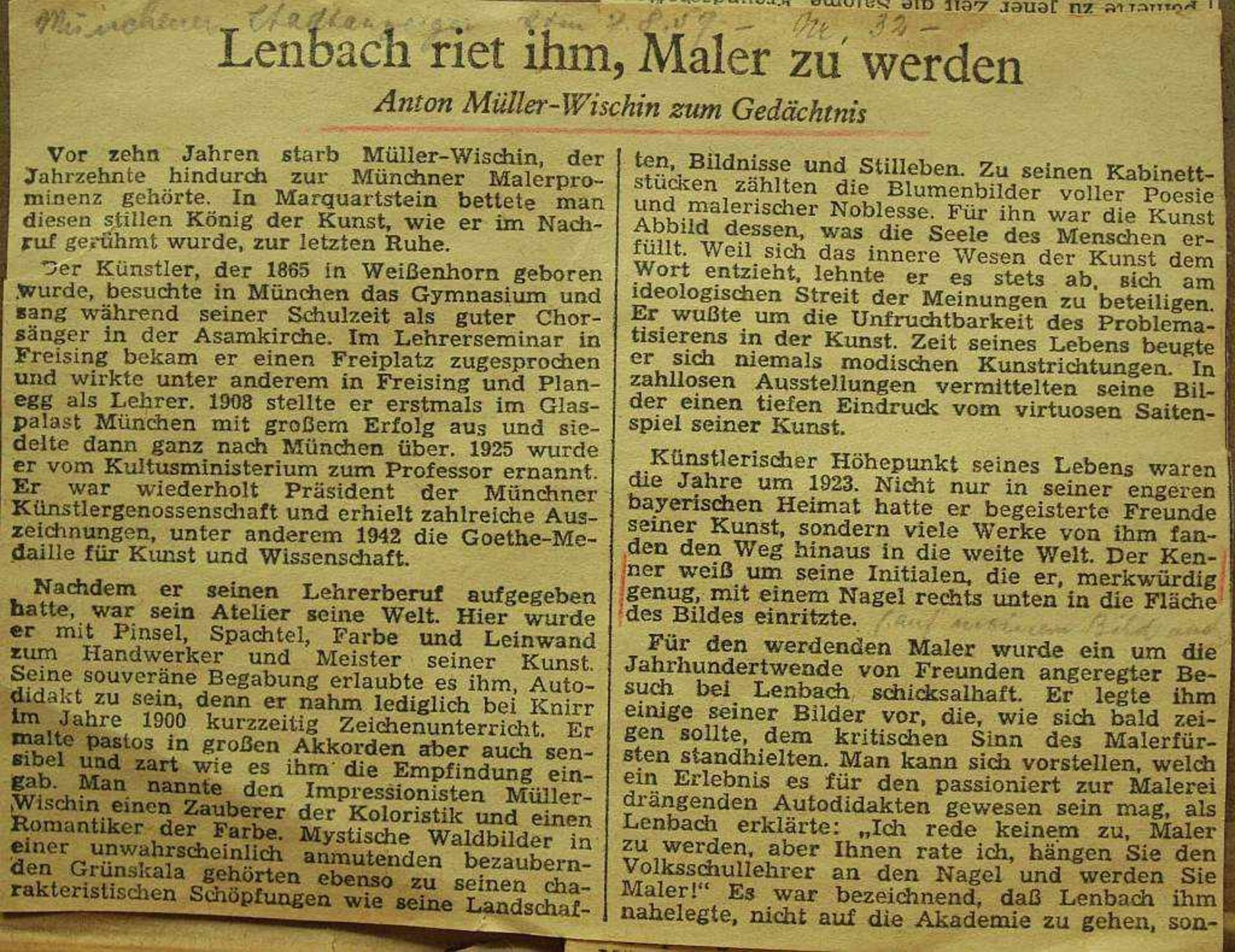 MÜLLER-WISCHIN, Anton. MÜLLER-WISCHIN, Anton. 1865 Weißenhorn bei Ulm - Marquartstein 1949. - Image 7 of 7
