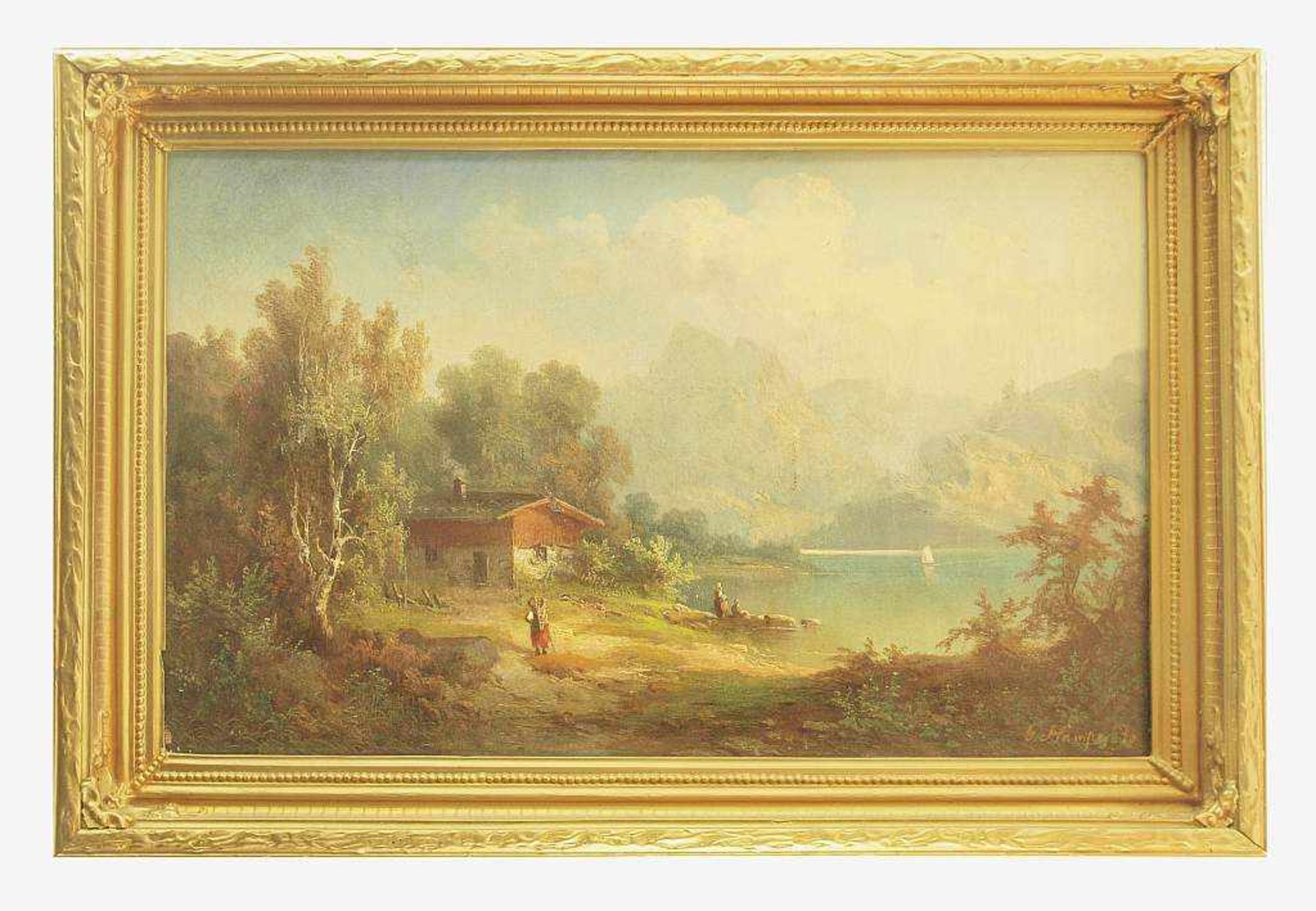 HAMPE, Guido. HAMPE, Guido. 1839 Berlin - 1902 ebenda. "Der Vierwaldstätter See". Öl auf Leinwand, - Image 3 of 6